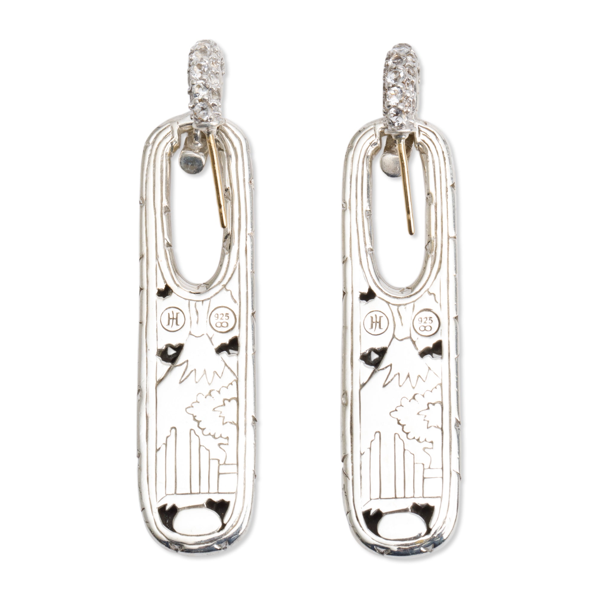 John Hardy Sterling Silver White Topaz Kali Lava Drop Earrings