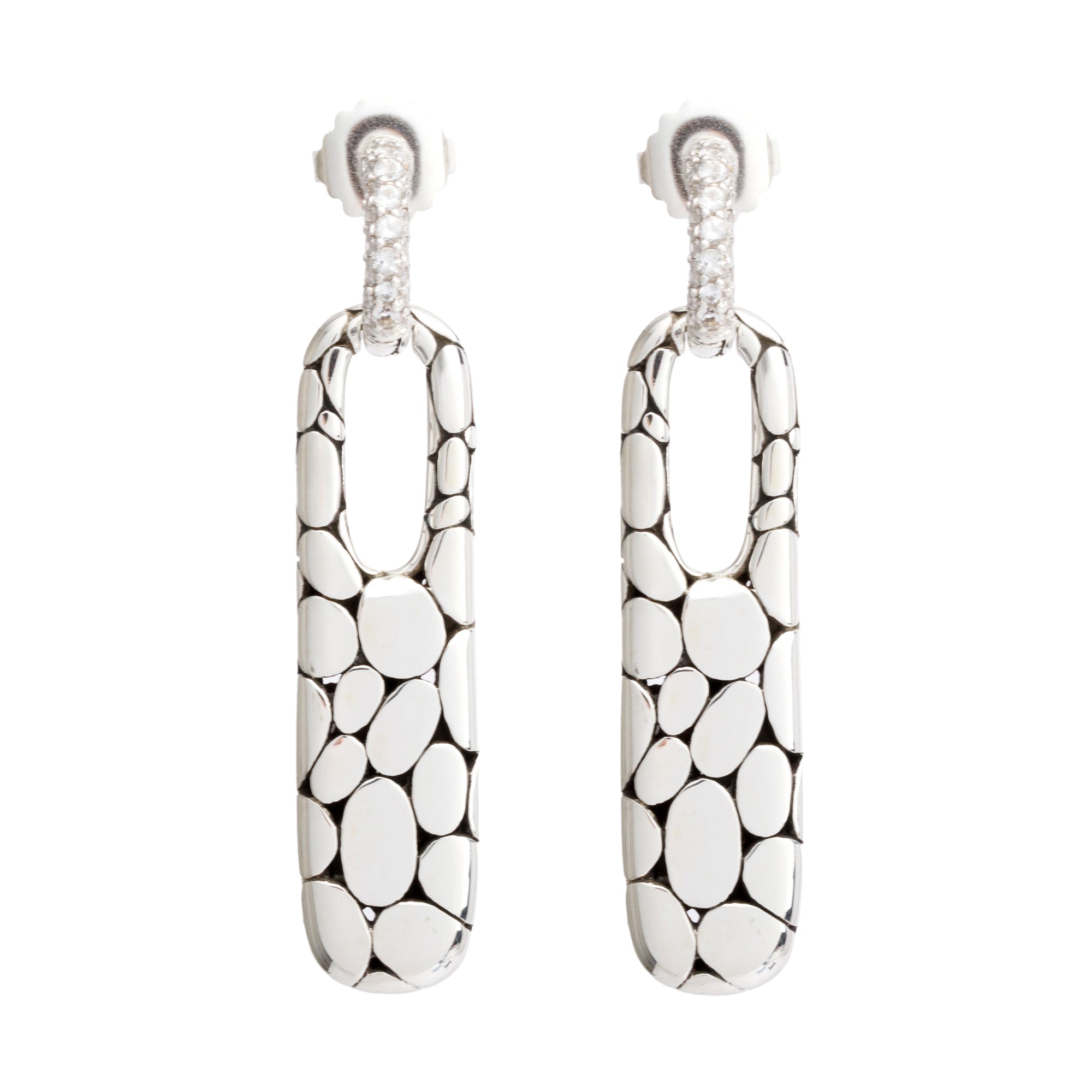 John Hardy Sterling Silver White Topaz Kali Lava Drop Earrings