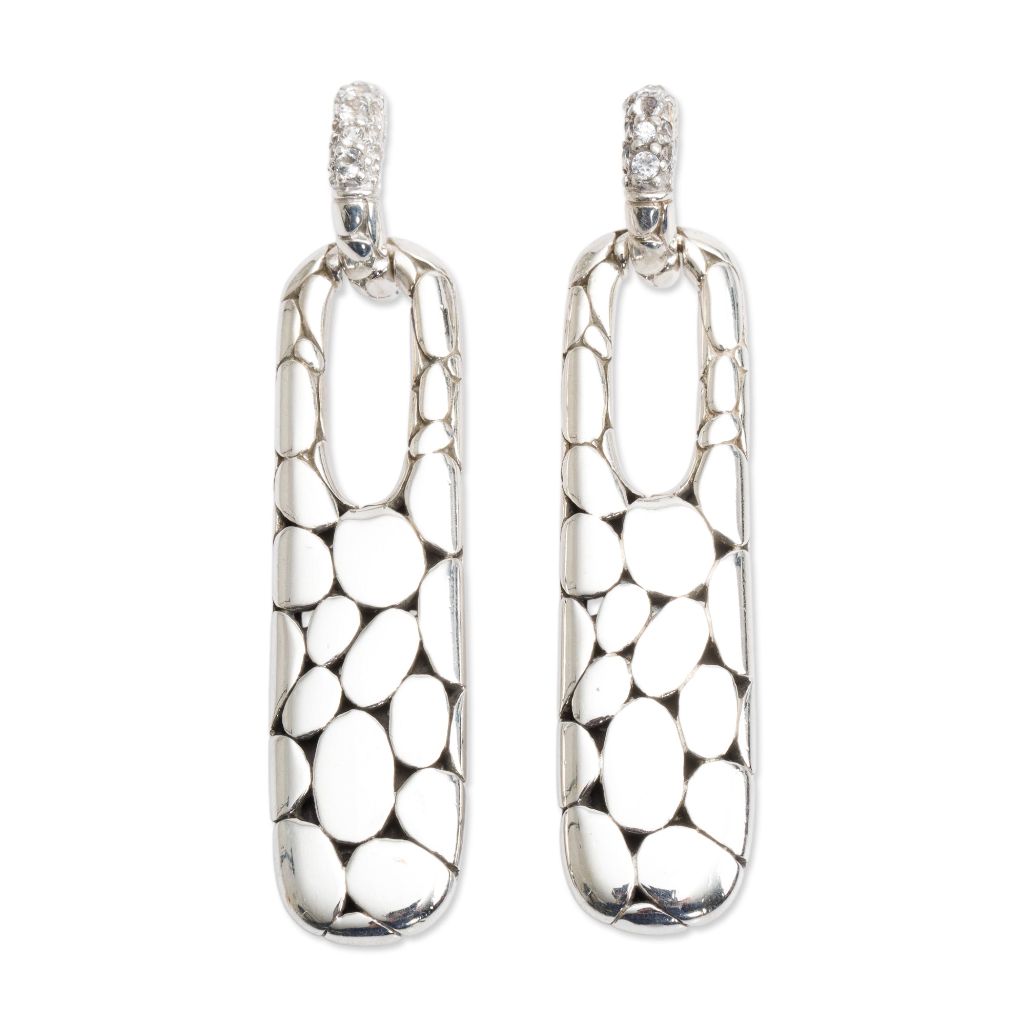 John Hardy Sterling Silver White Topaz Kali Lava Drop Earrings