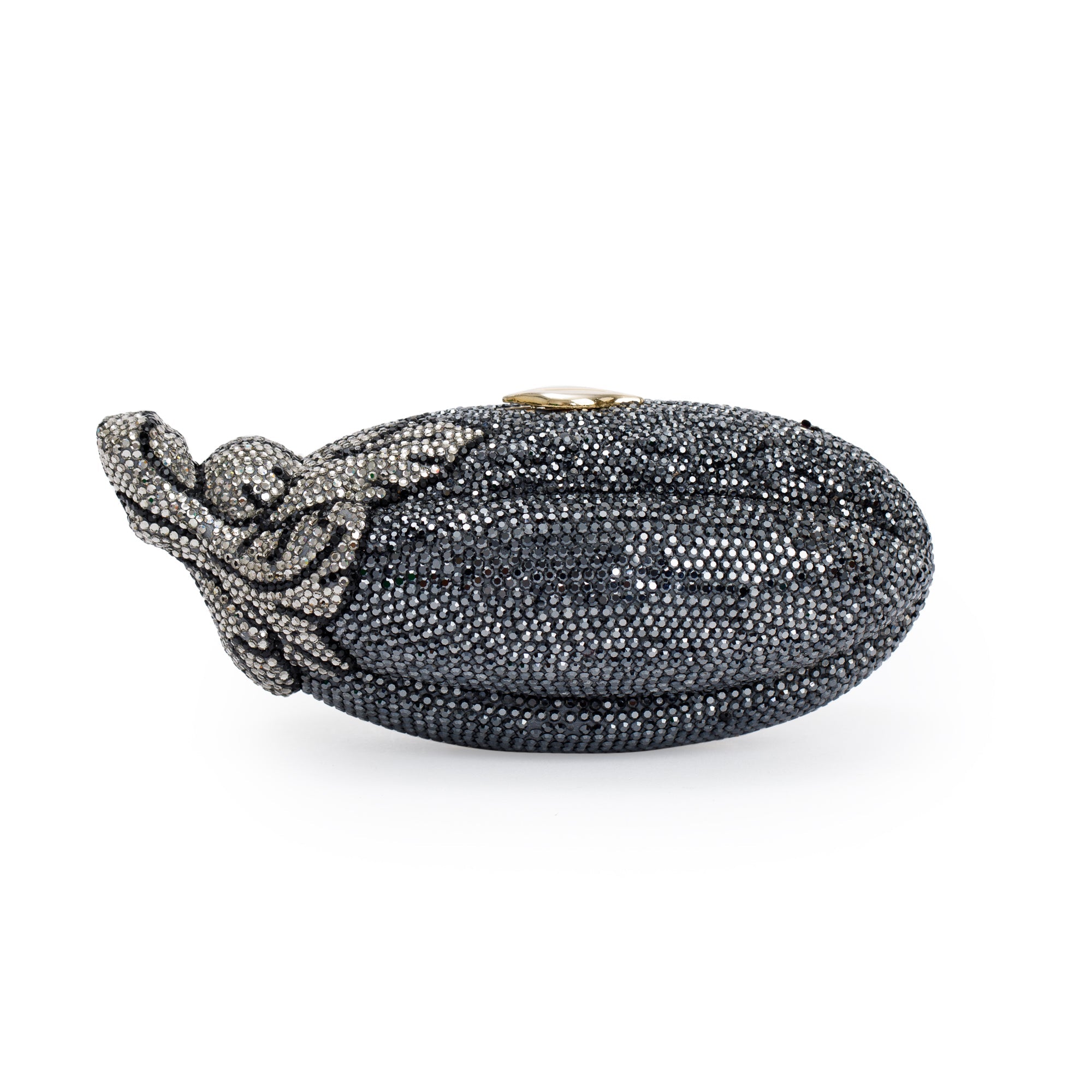 Judith Leiber Black & Clear Crystal Eggplant Minaudiere Evening Bag