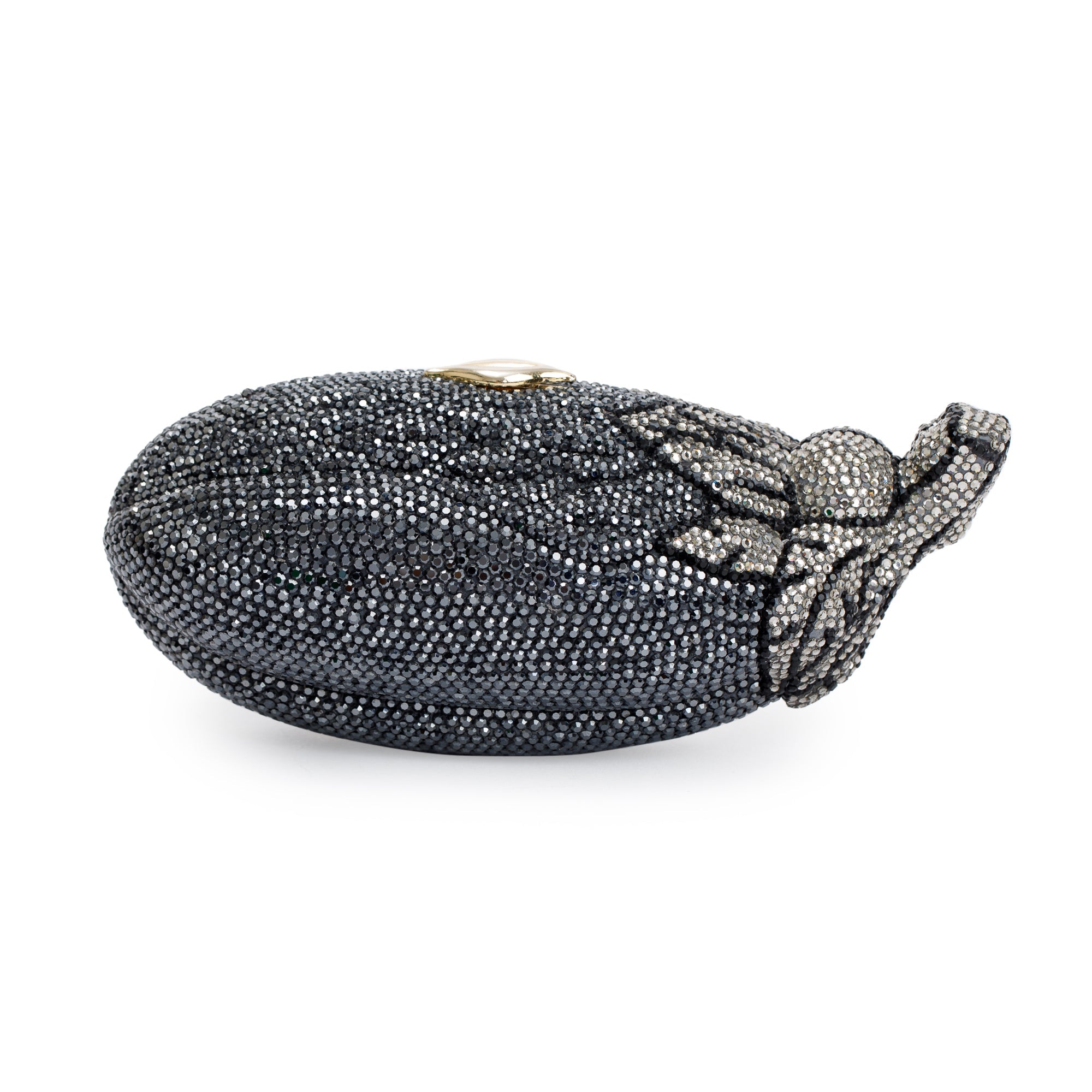 Judith Leiber Black & Clear Crystal Eggplant Minaudiere Evening Bag