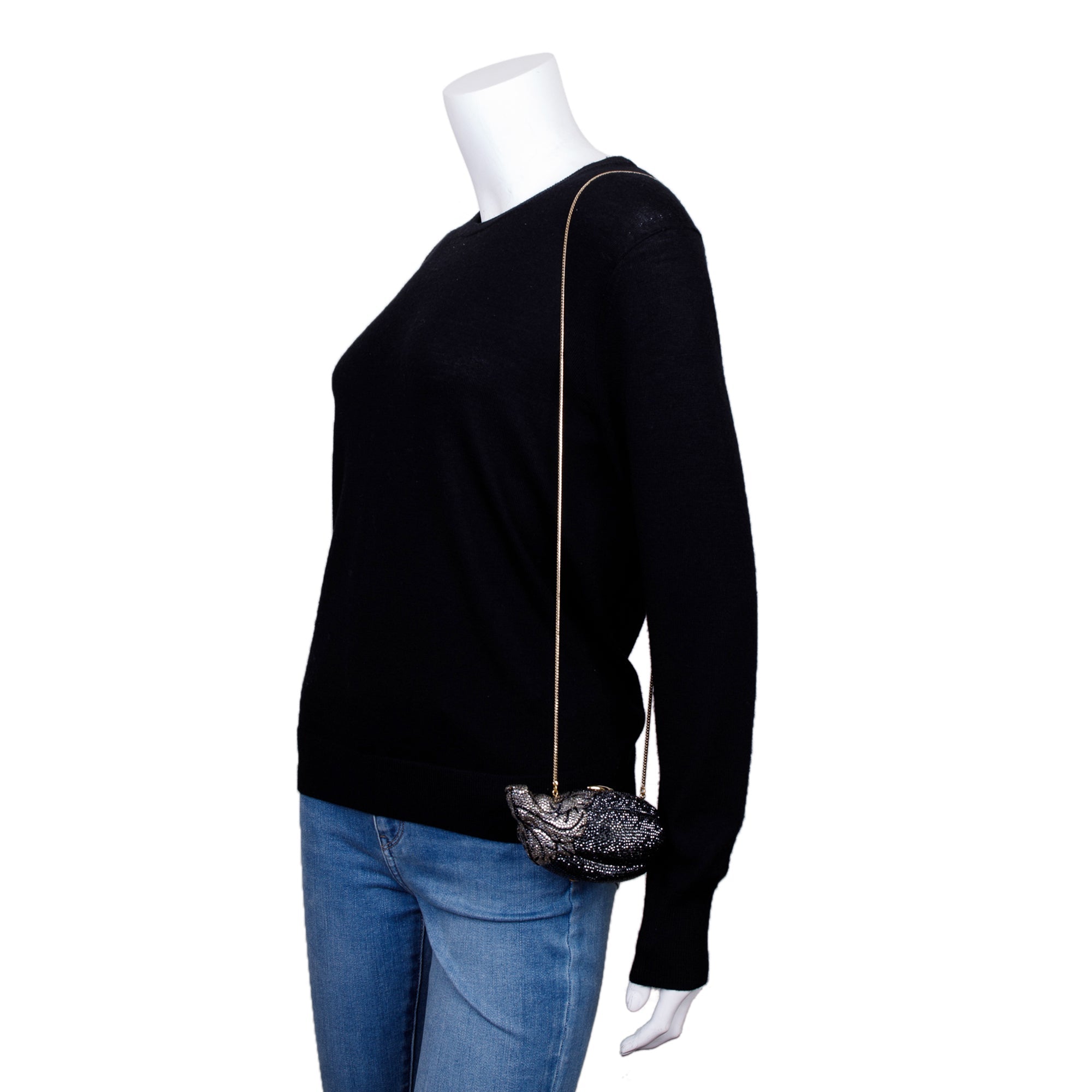 Judith Leiber Black & Clear Crystal Eggplant Minaudiere Evening Bag