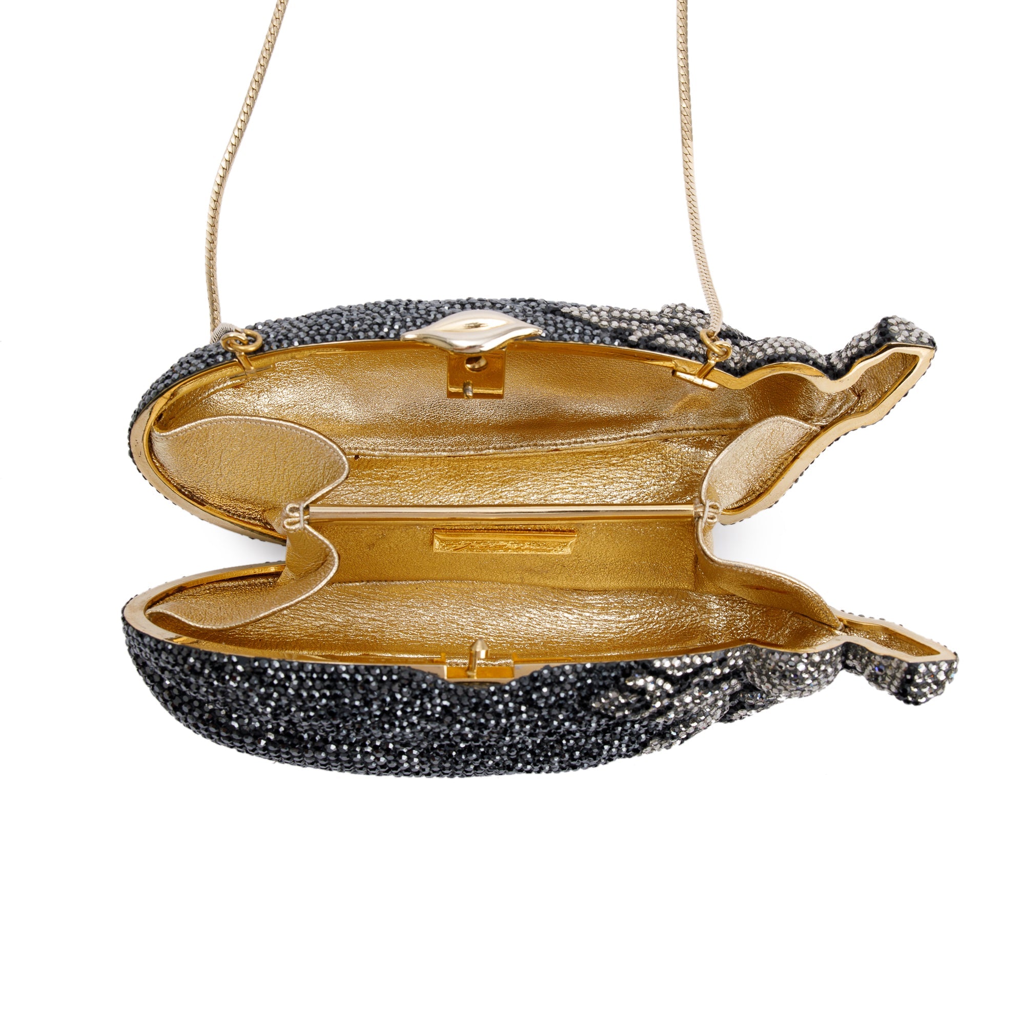 Judith Leiber Black & Clear Crystal Eggplant Minaudiere Evening Bag