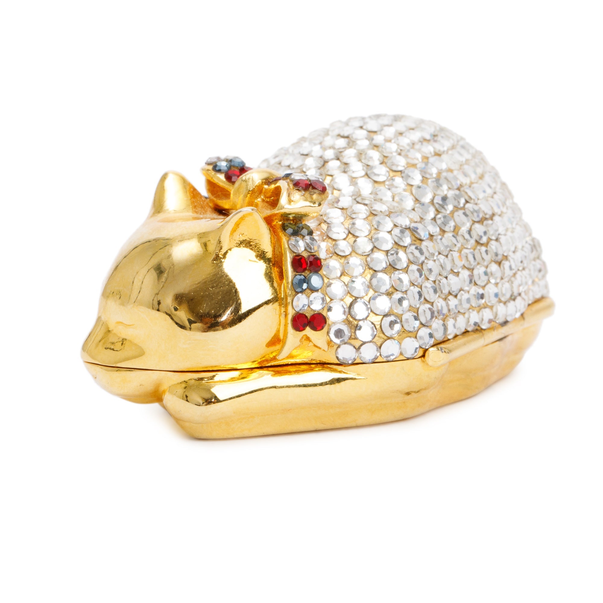 Judith Leiber Gold & Clear Crystal Sleeping Cat Pill Box