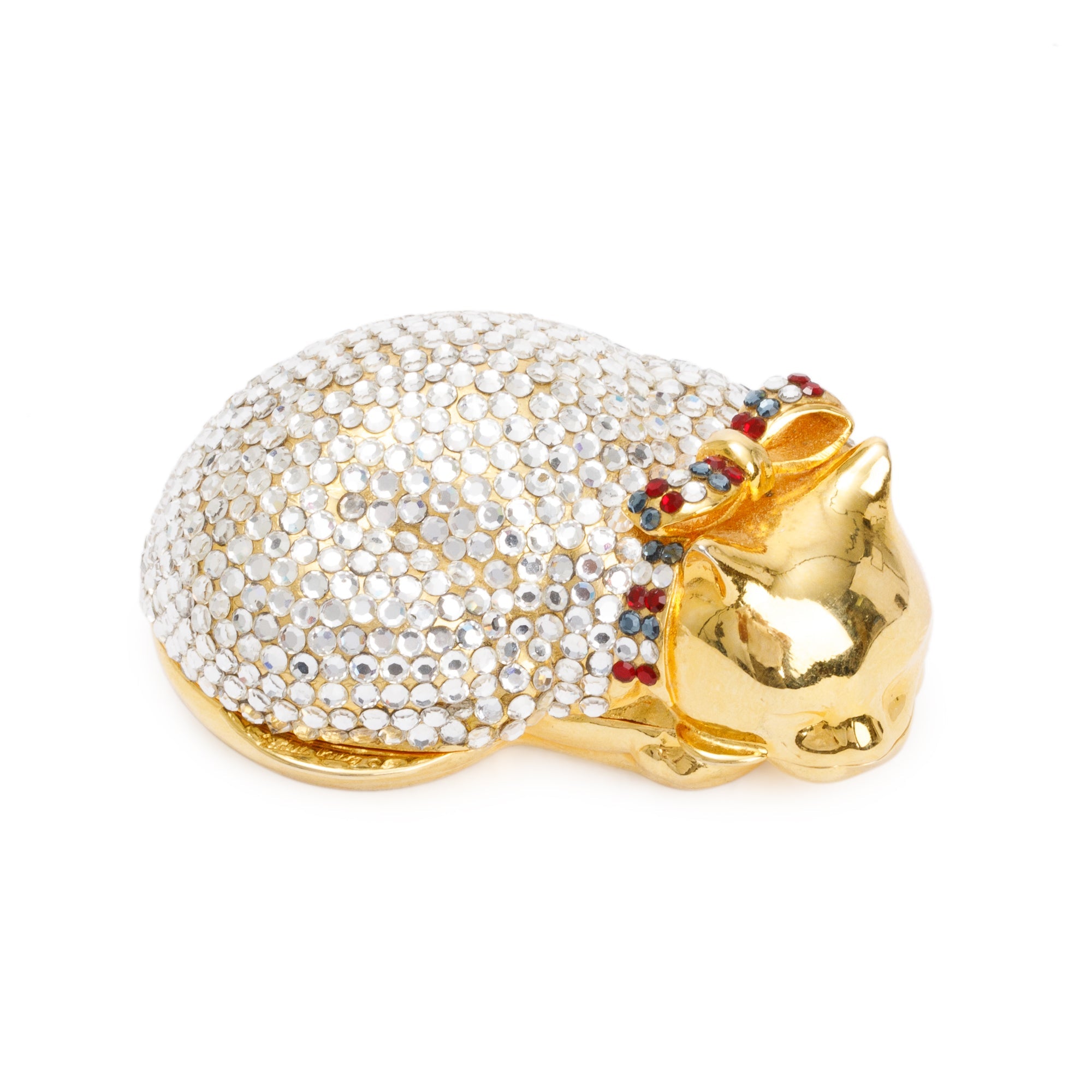 Judith Leiber Gold & Clear Crystal Sleeping Cat Pill Box