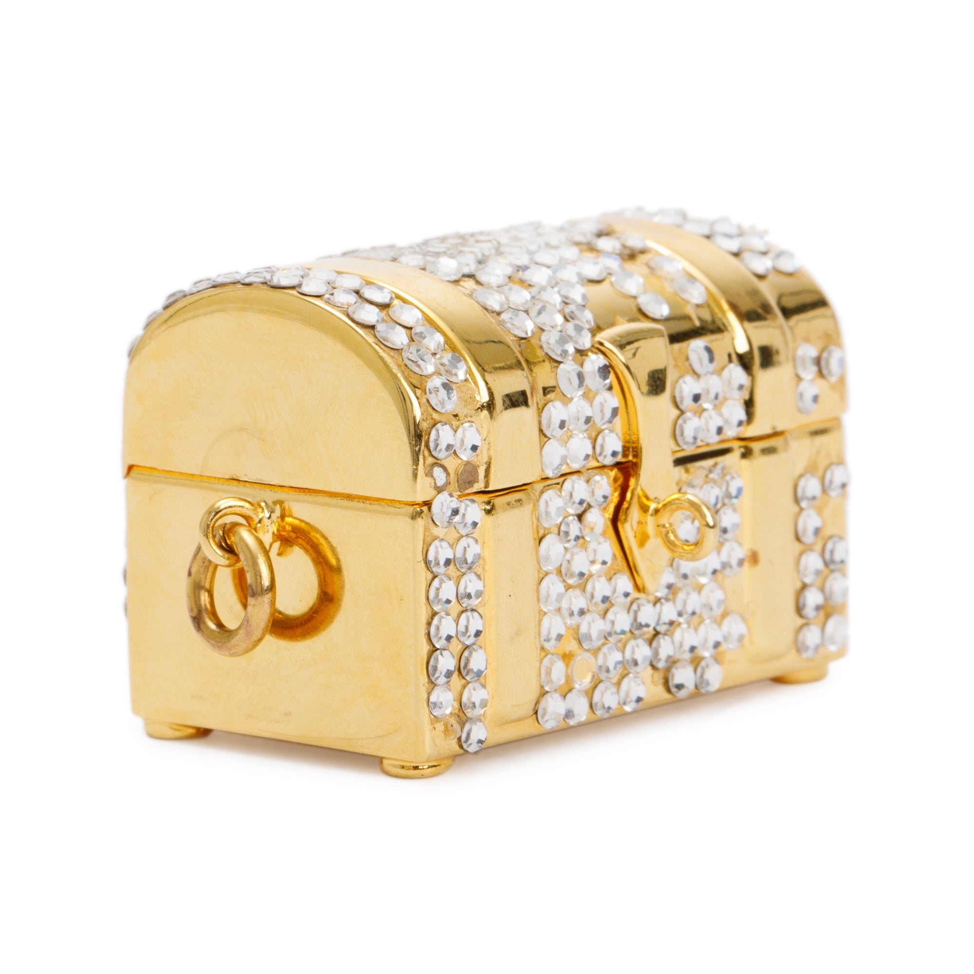 Judith Leiber Gold & Clear Crystal Treasure Chest Pill Box