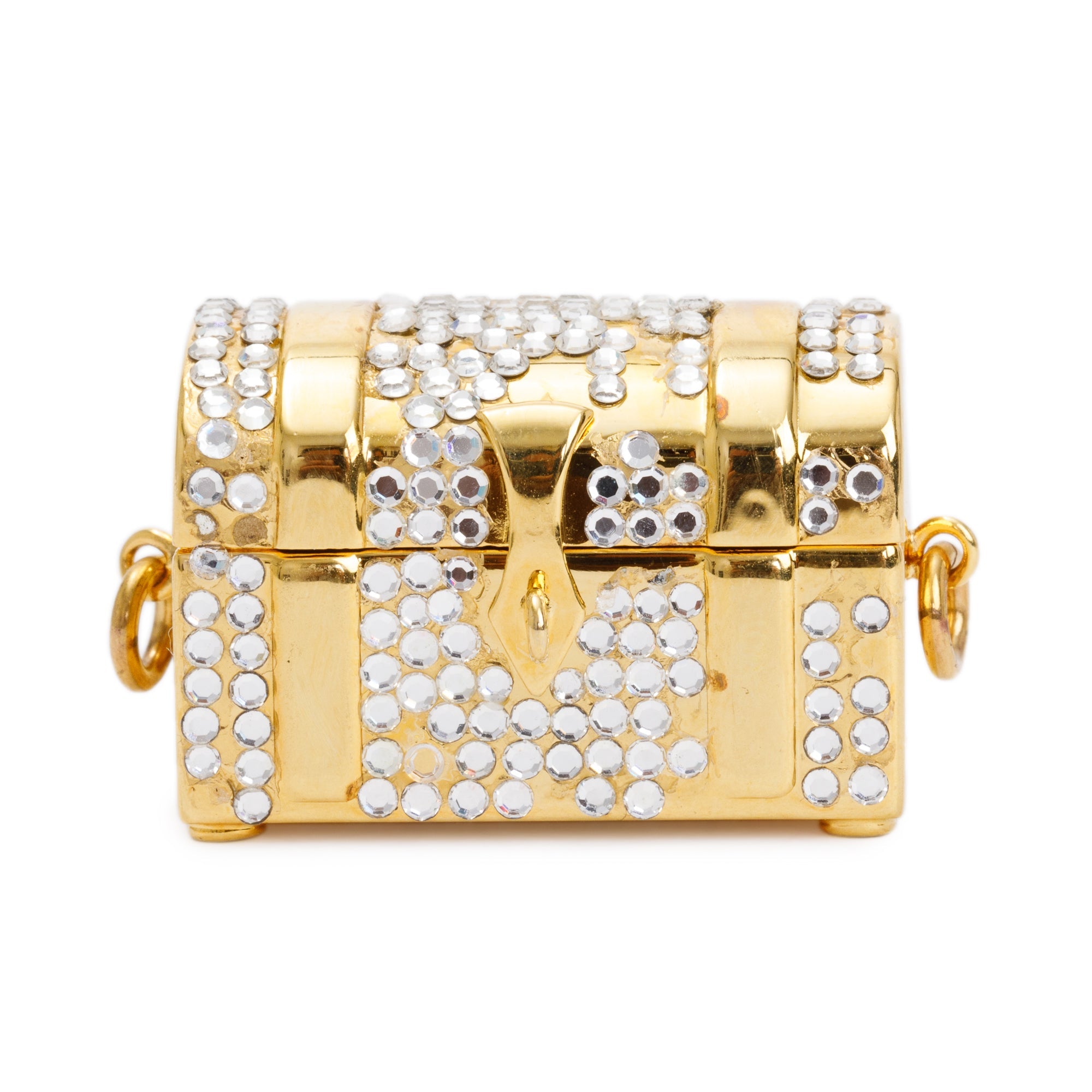 Judith Leiber Gold & Clear Crystal Treasure Chest Pill Box