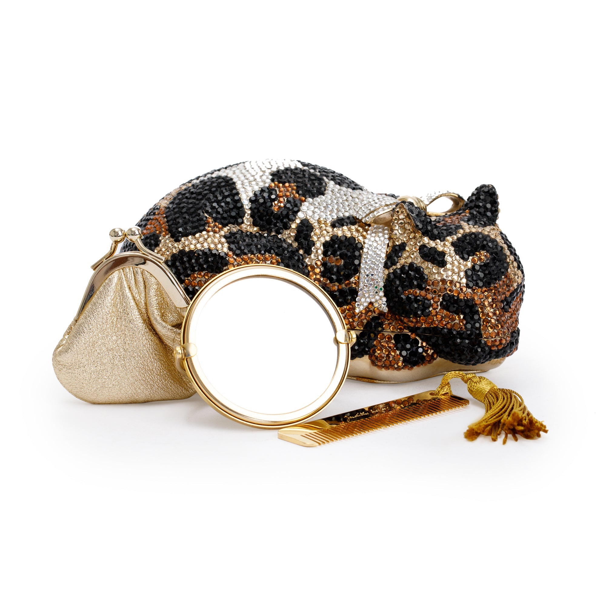 Judith Leiber Multicolour Crystal Embellished Sleeping Cat Minaudiere Evening Clutch