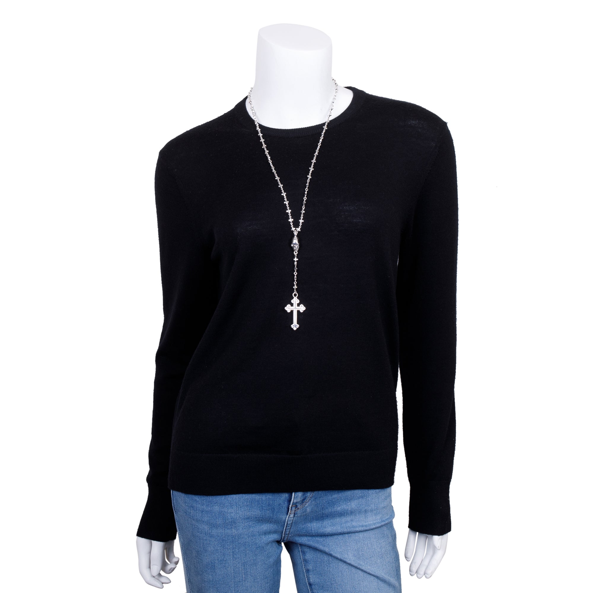 King Baby Studio Sterling Silver MB Cross Chain Skull Rosary Necklace