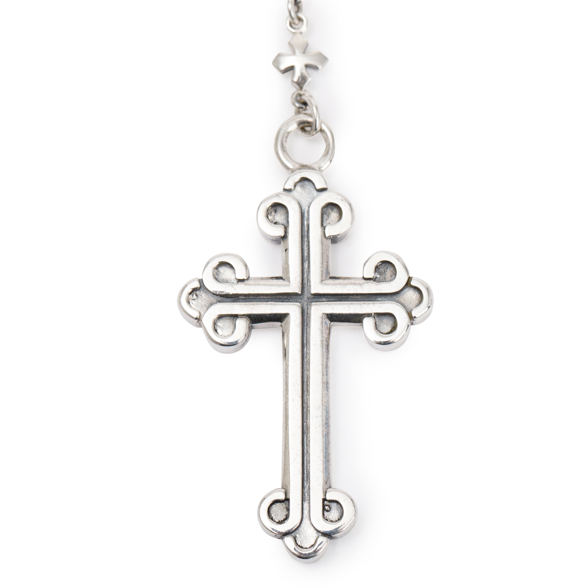 King Baby Studio Sterling Silver MB Cross Chain Skull Rosary Necklace