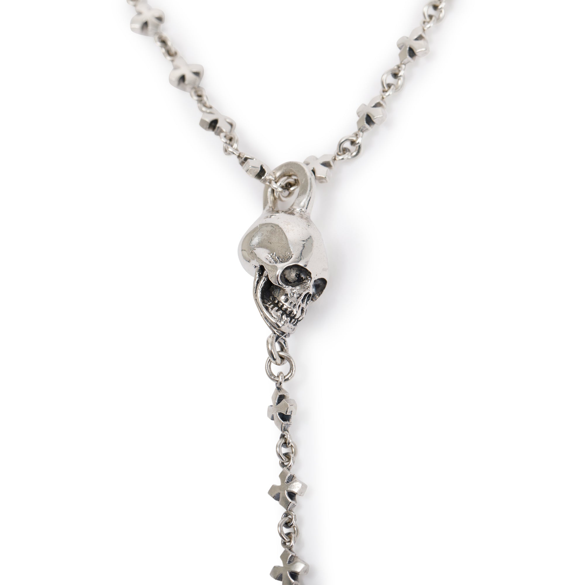 King Baby Studio Sterling Silver MB Cross Chain Skull Rosary Necklace