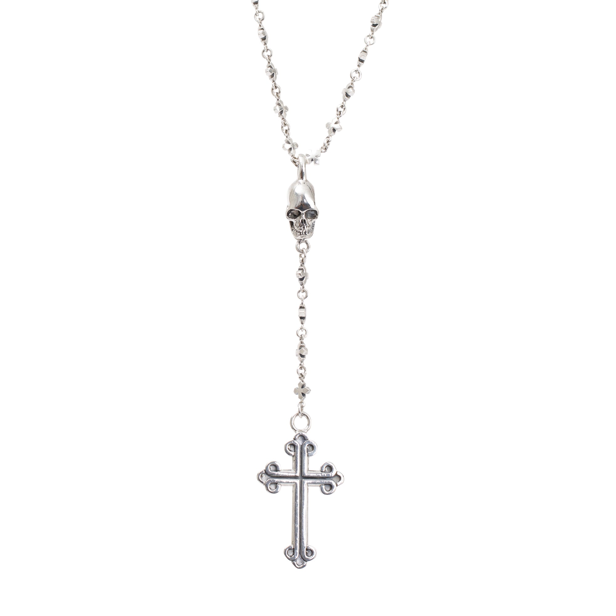 King Baby Studio Sterling Silver MB Cross Chain Skull Rosary Necklace