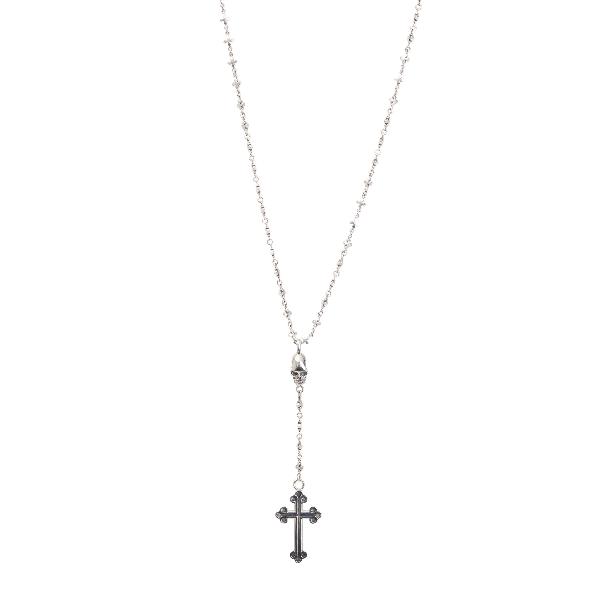 King Baby Studio Sterling Silver MB Cross Chain Skull Rosary Necklace