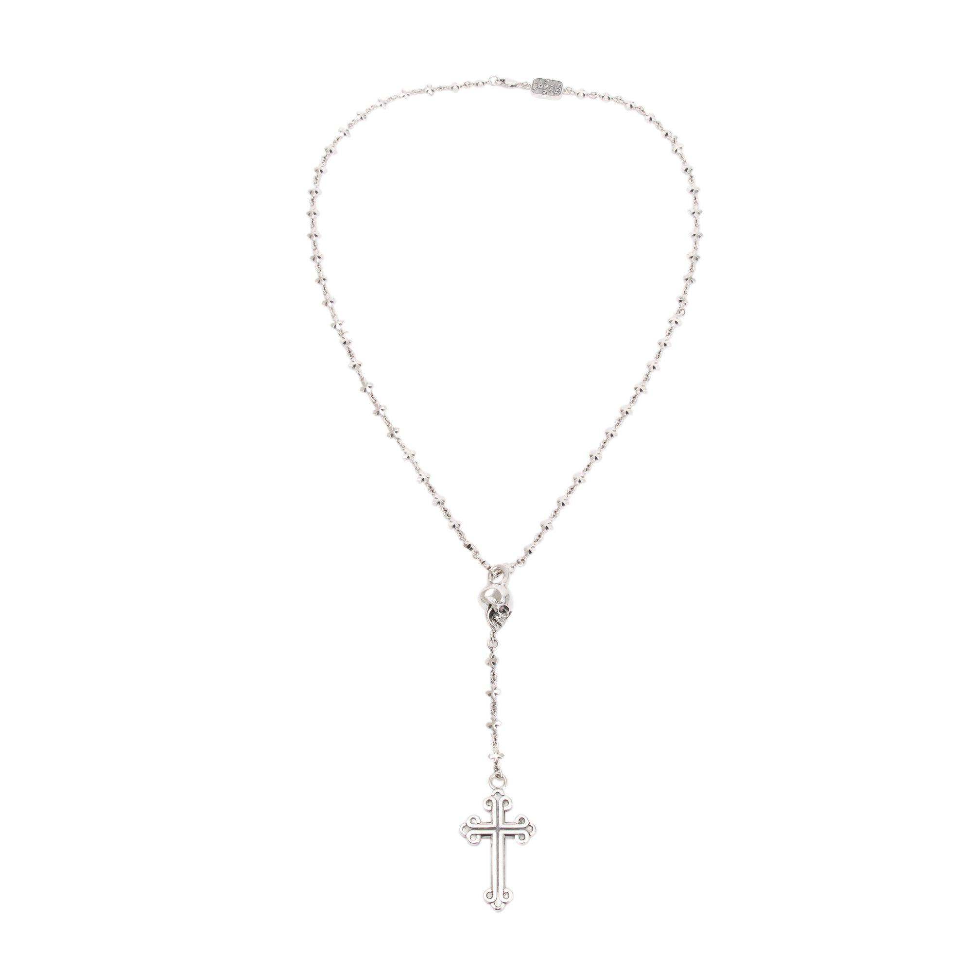 King Baby Studio Sterling Silver MB Cross Chain Skull Rosary Necklace