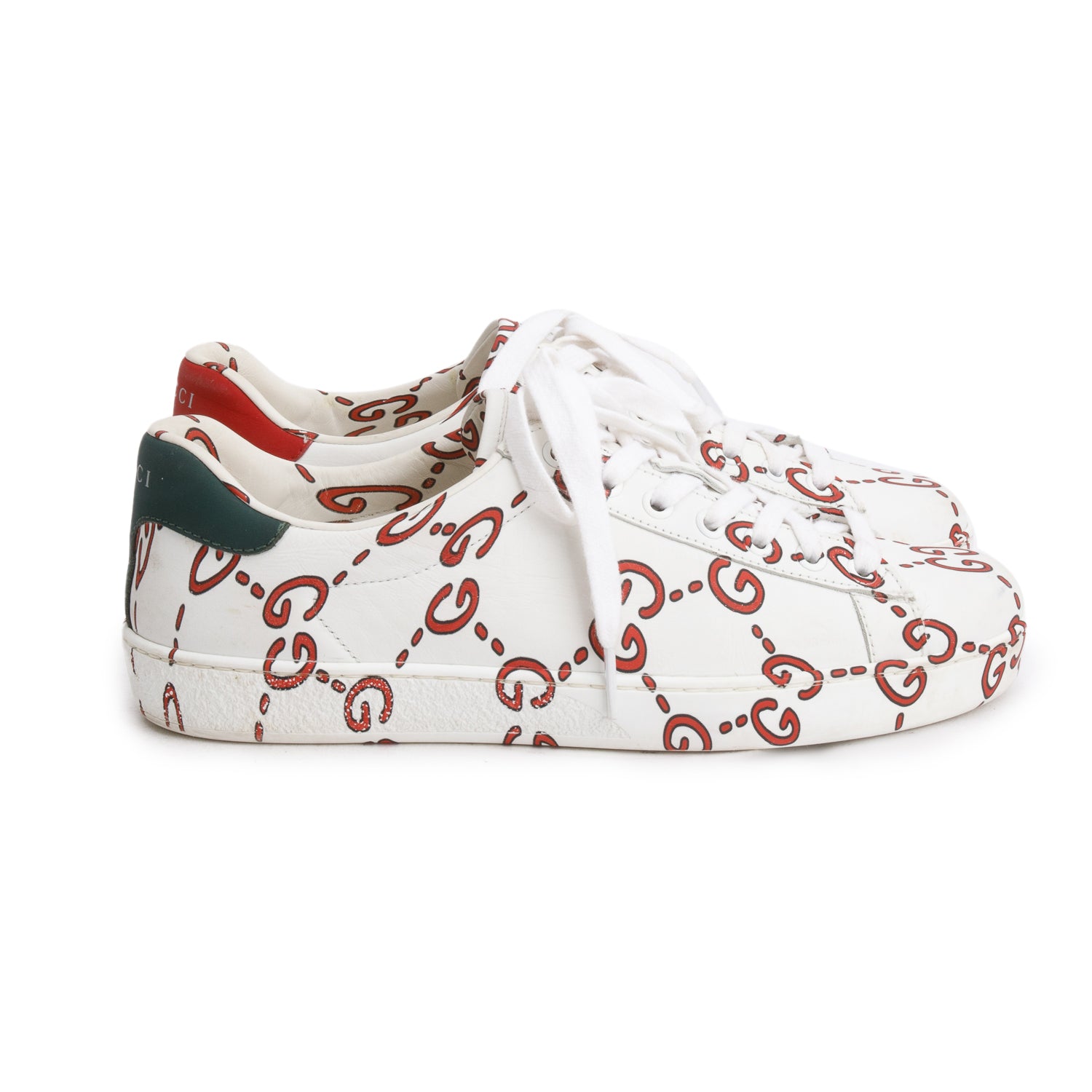 Gucci White Miro Rubber Wax GucciGhost Print Ace Sneakers, Men's Size 5.5
