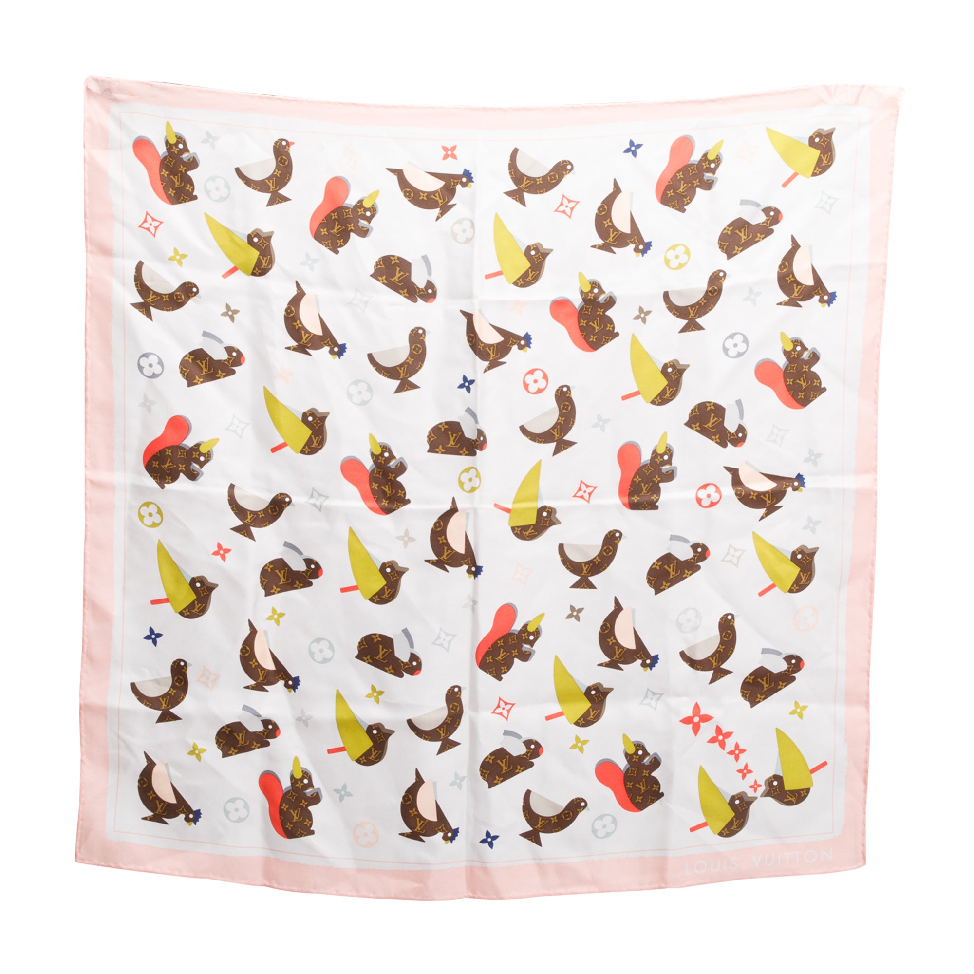 Louis Vuitton Pink Multicolor Monogram Animania Square Silk Scarf