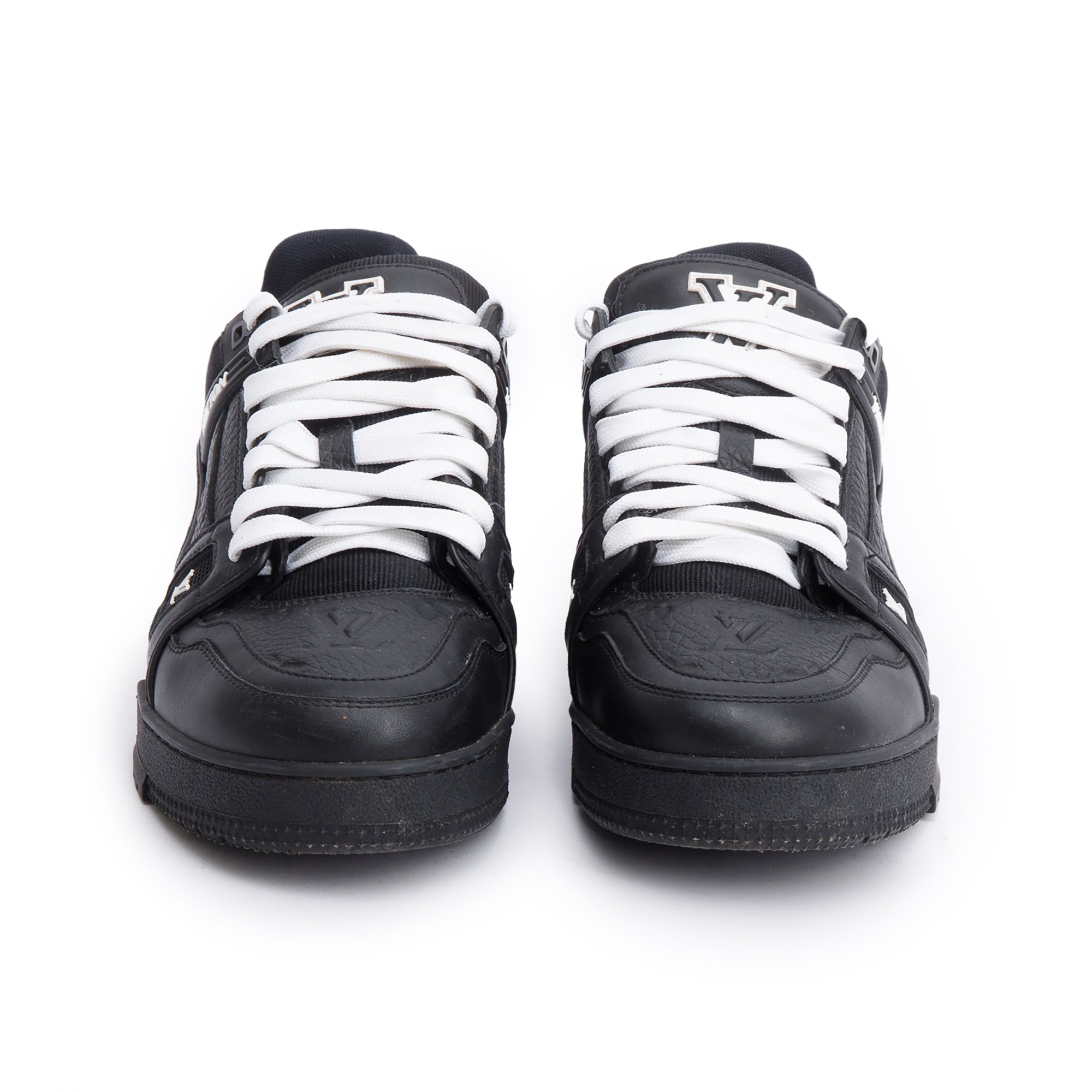 Louis Vuitton 2023 Black Embossed Calfskin Leather Trainer Sneakers, Men's Size 7.5