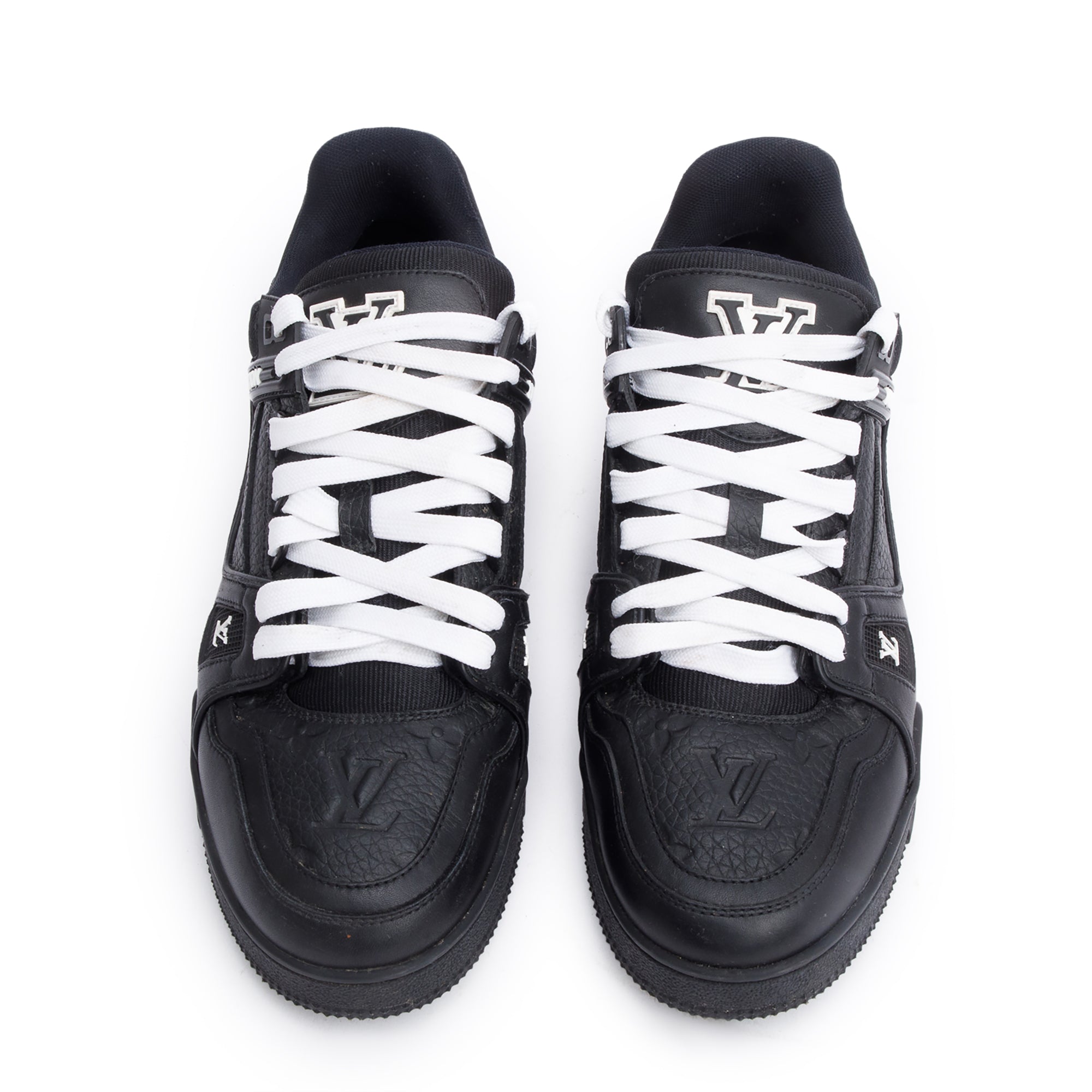 Louis Vuitton 2023 Black Embossed Calfskin Leather Trainer Sneakers, Men's Size 7.5