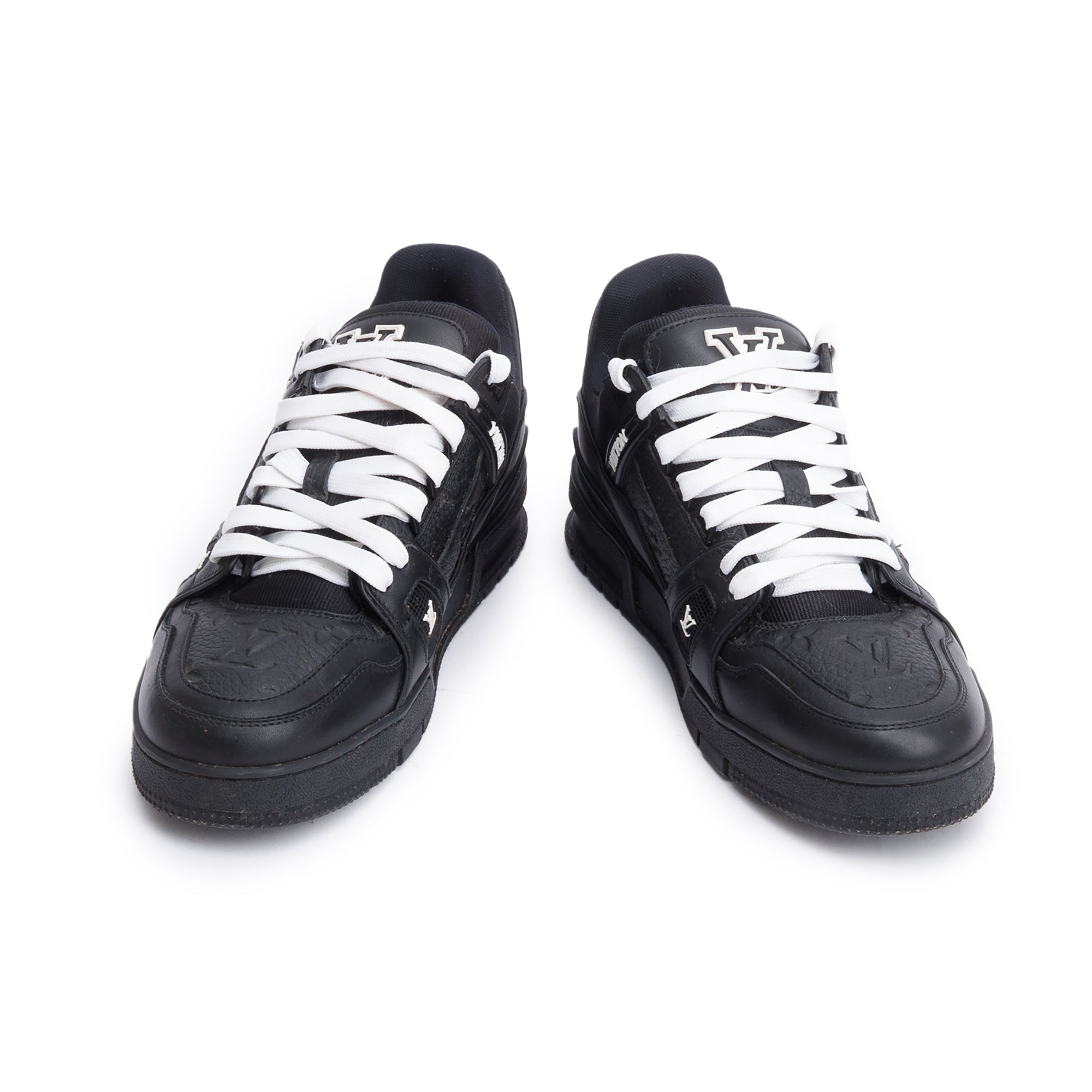 Louis Vuitton 2023 Black Embossed Calfskin Leather Trainer Sneakers, Men's Size 7.5