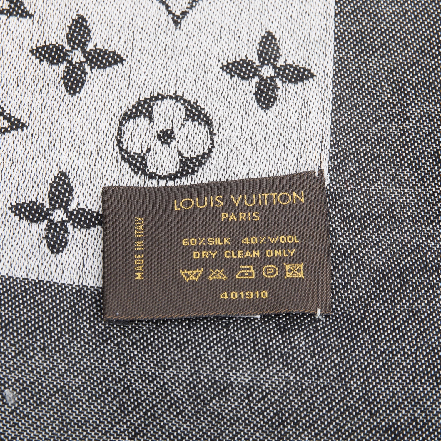 Louis Vuitton Grey Monogram Silk/Wool My Daily Denim Shawl Scarf w/ Box