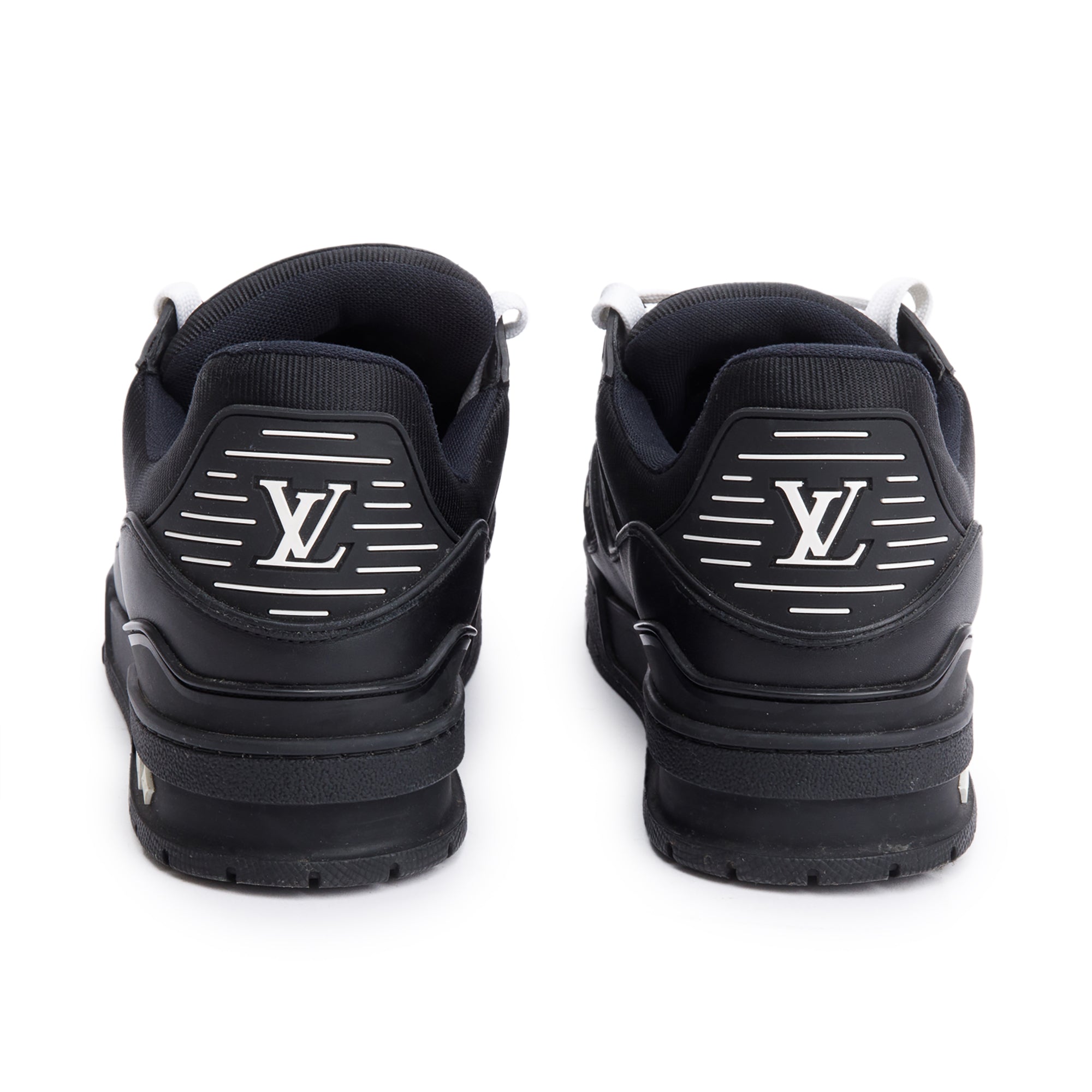 Louis Vuitton 2023 Black Embossed Calfskin Leather Trainer Sneakers, Men's Size 7.5