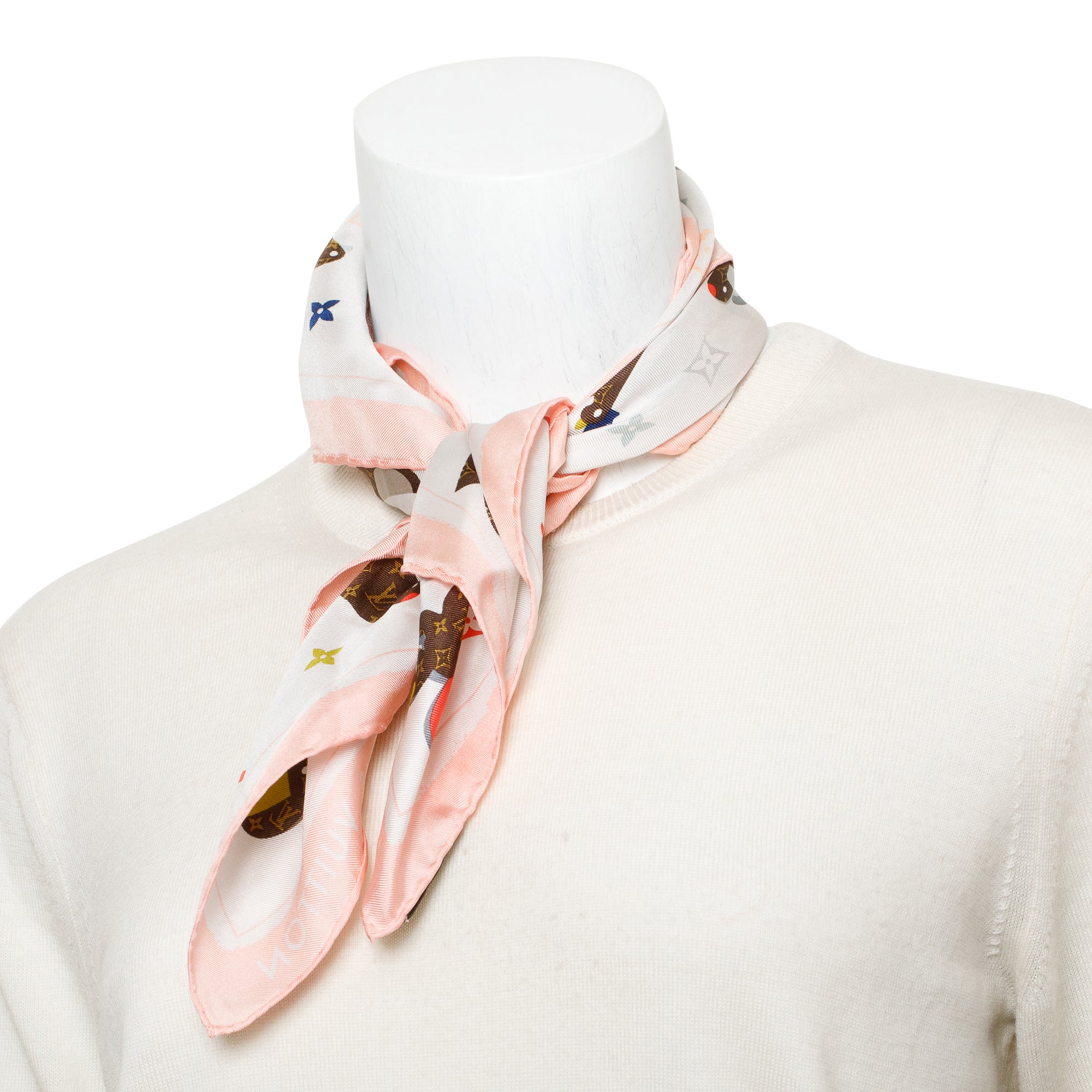 Louis Vuitton Pink Multicolor Monogram Animania Square Silk Scarf