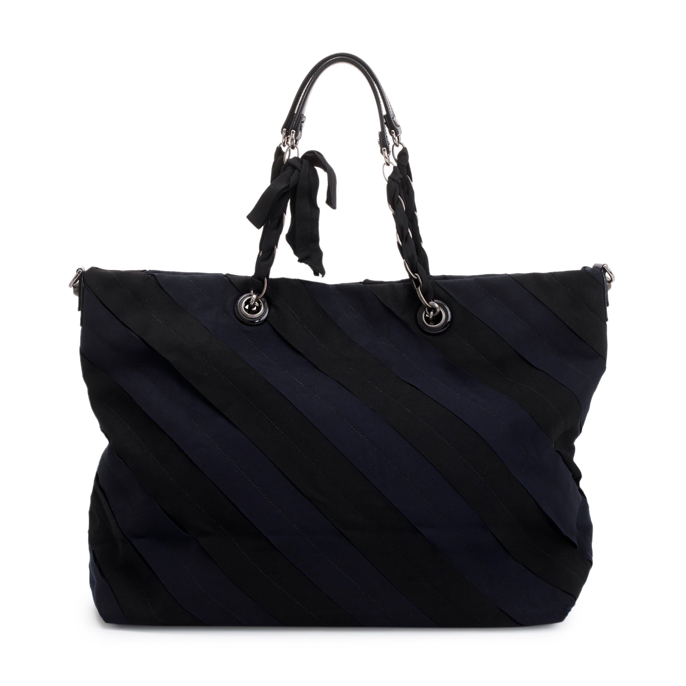 Lanvin Blue/Black Nylon Leather Trimmed Tote