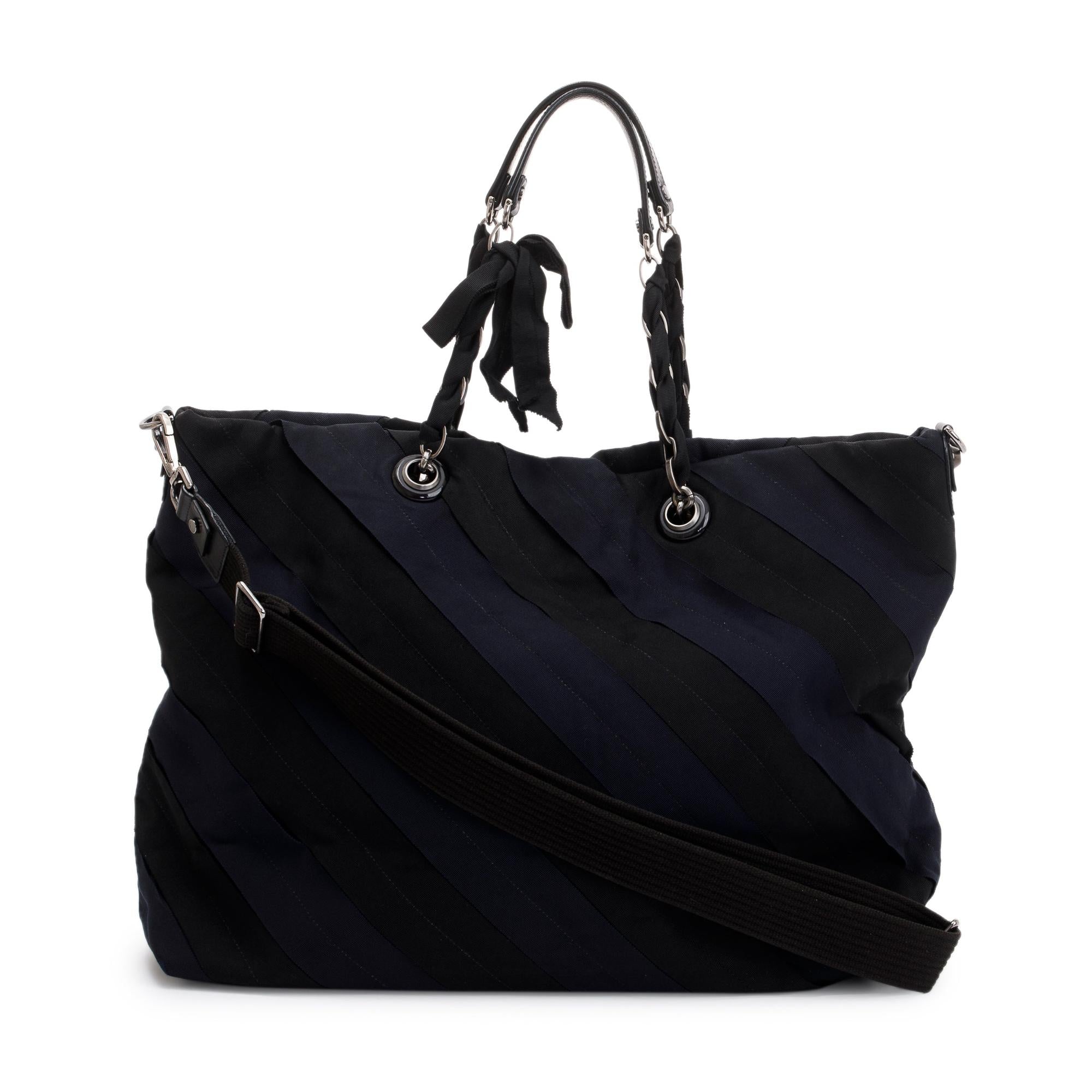 Lanvin Blue/Black Nylon Leather Trimmed Tote
