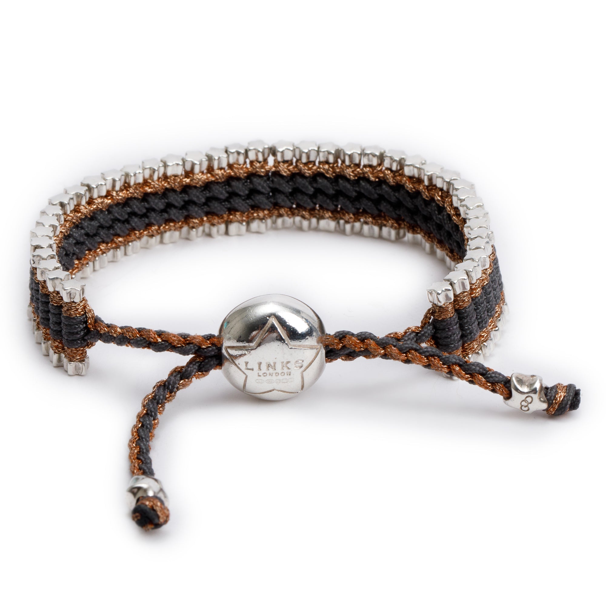 Links of London Sterling Rose Gold & Grey Cord Stars Friendship Bracelet