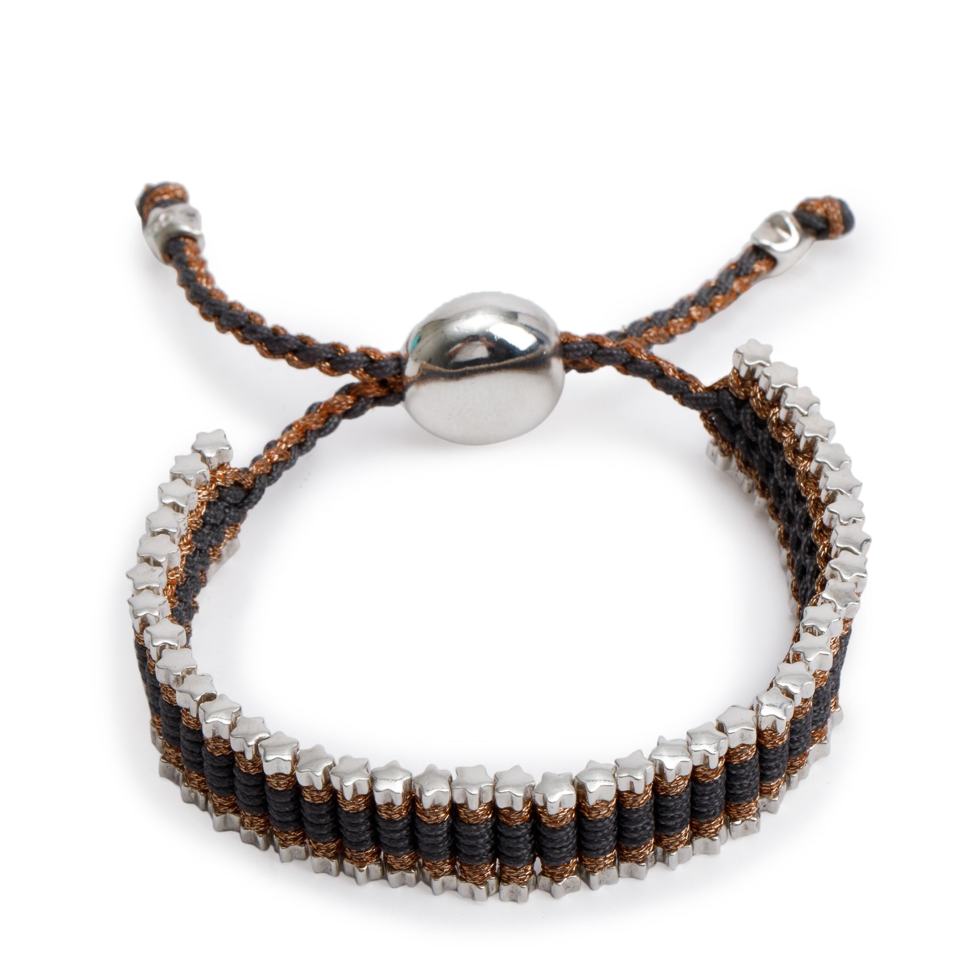 Links of London Sterling Rose Gold & Grey Cord Stars Friendship Bracelet