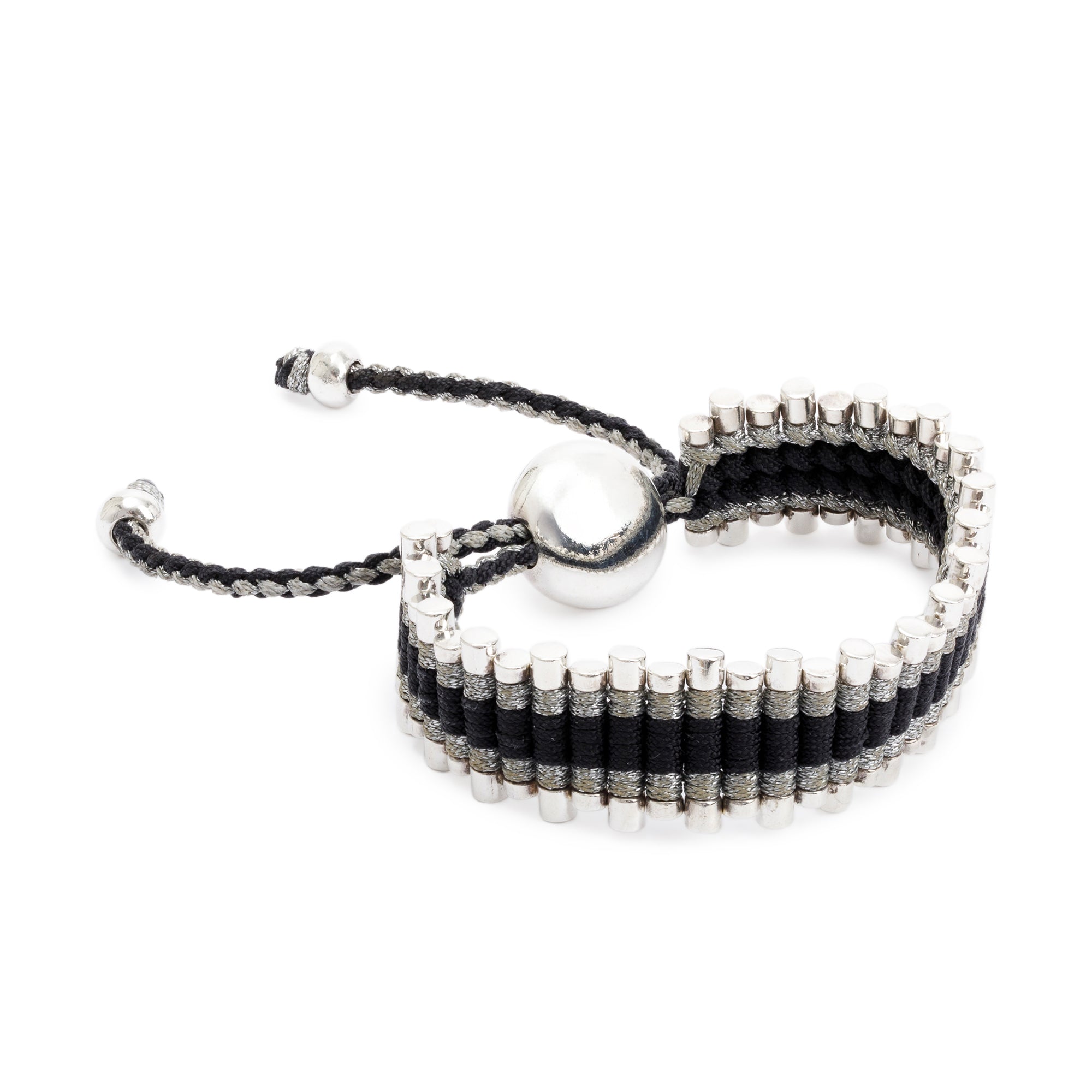 Links of London Sterling Silver Black & Silver Cord Friendship Bracelet
