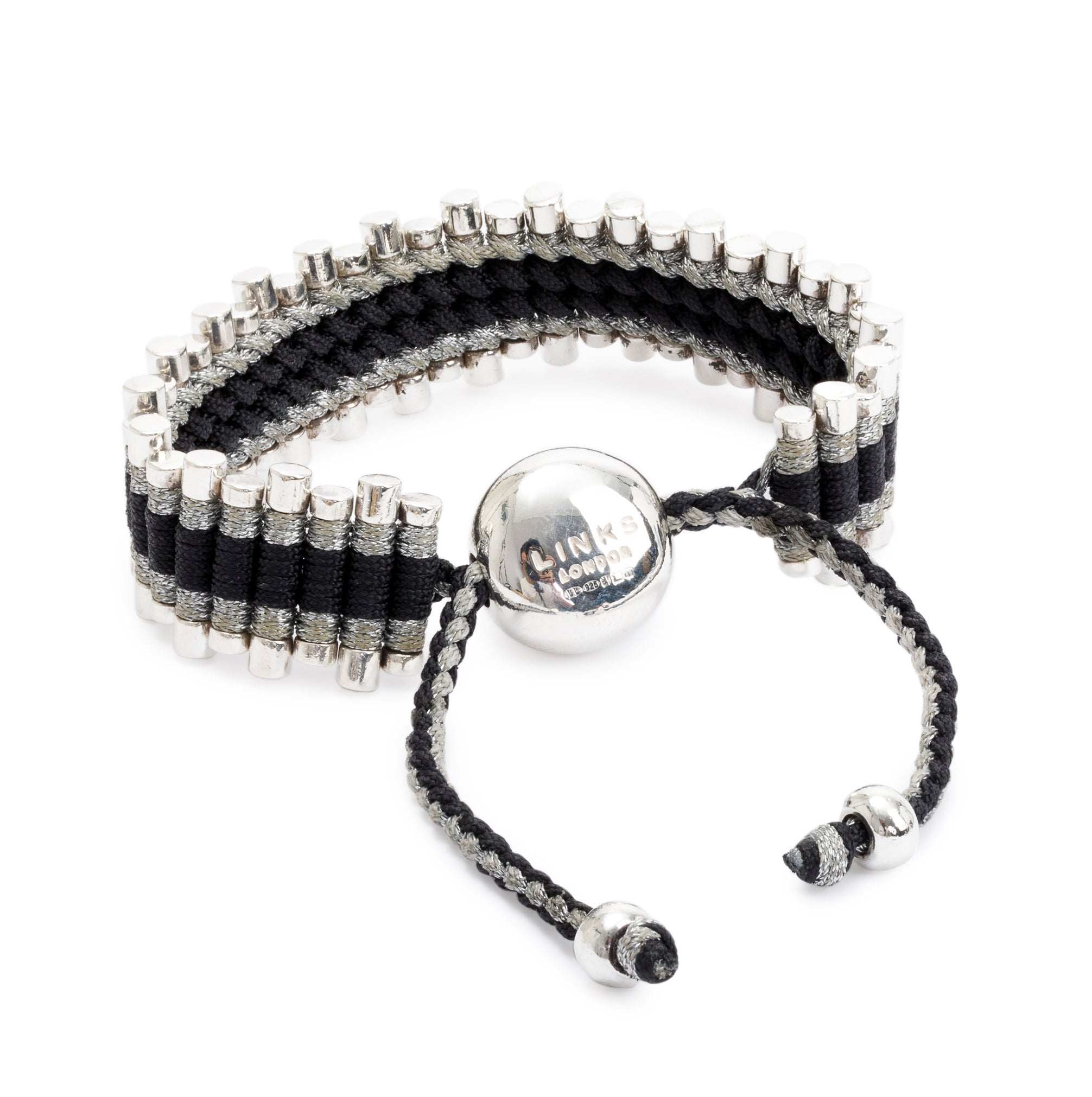 Links of London Sterling Silver Black & Silver Cord Friendship Bracelet