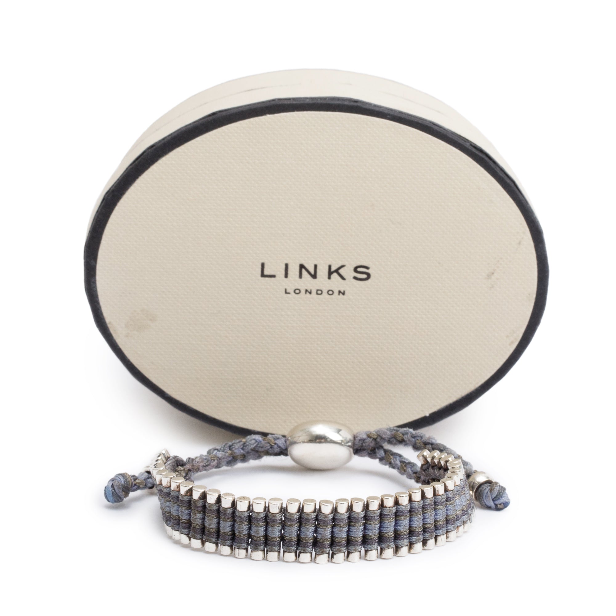 Links of London Sterling Silver Grey Friendship Bracelet w/ Box