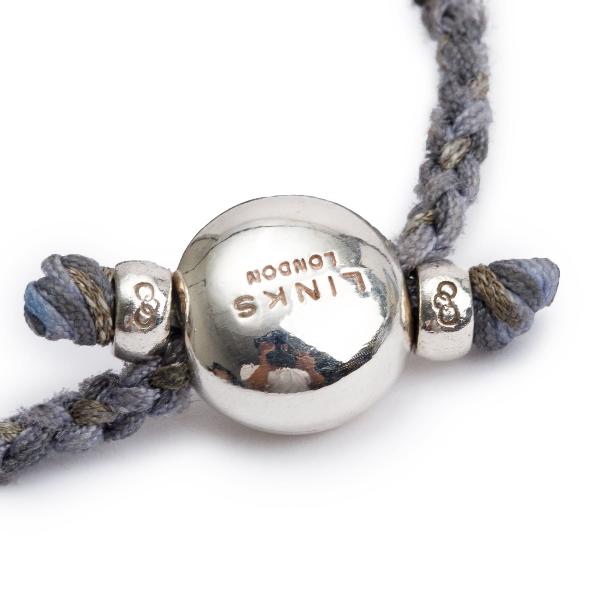 Links of London Sterling Silver Grey Friendship Bracelet w/ Box