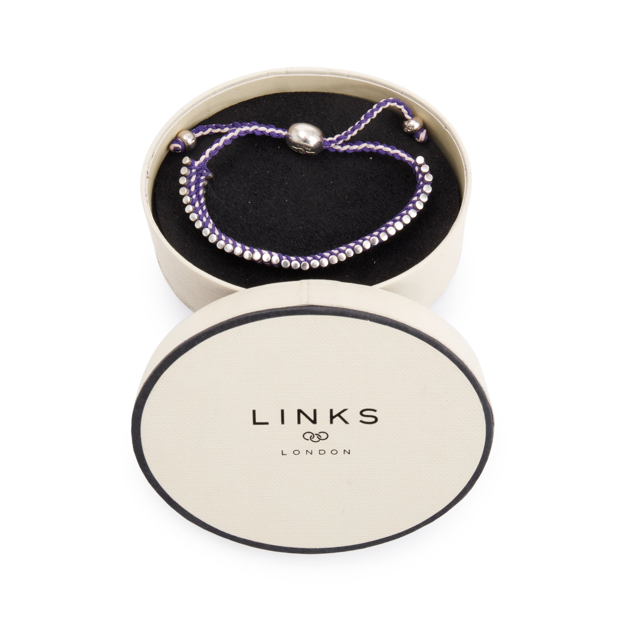 Links of London Sterling Silver Purple Cord Limited Edition Friendship Bracelet w/ Box