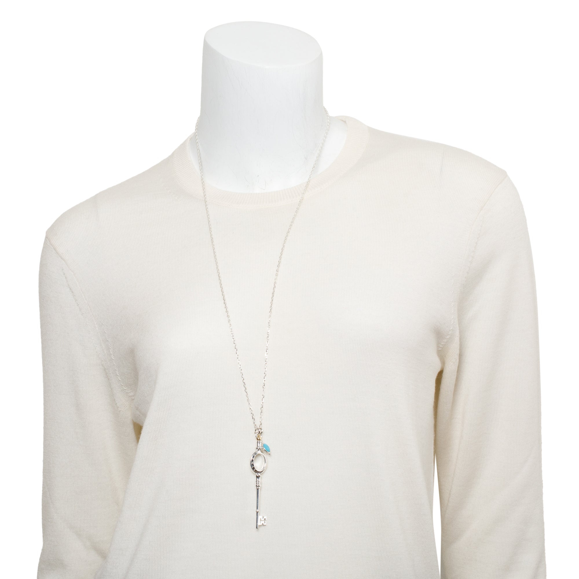 Links of London Sterling Silver Turquoise Anthology Key Pendant Necklace w/ Box