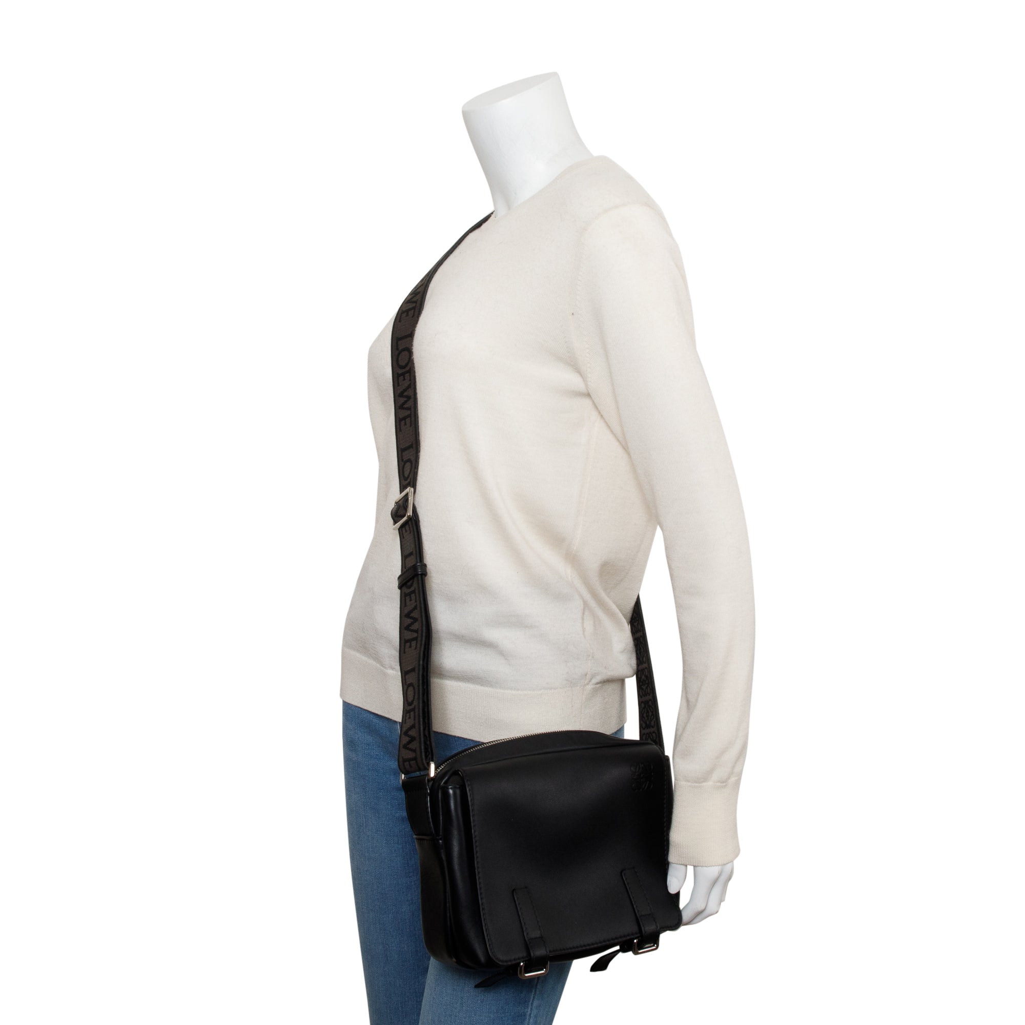 Loewe Black Supple Smooth Leather Jacquard XS Military Messenger Bag