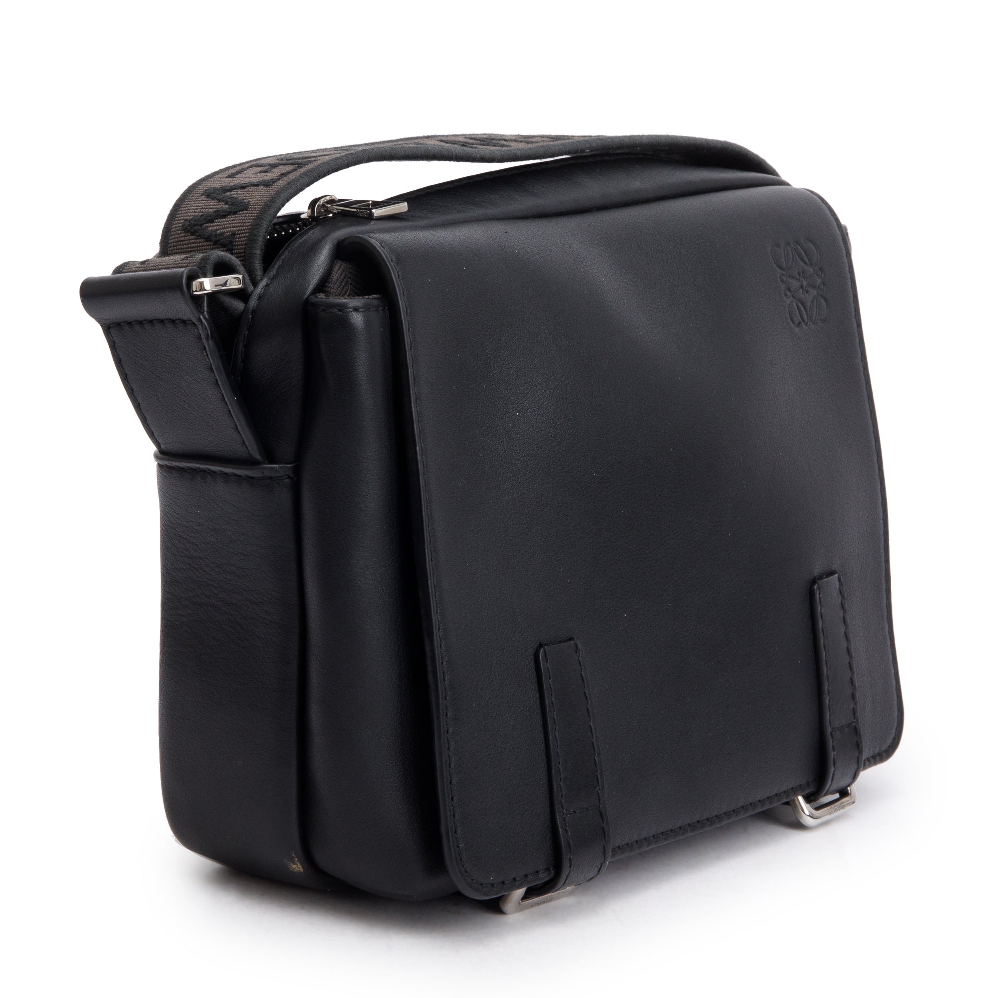 Loewe Black Supple Smooth Leather Jacquard XS Military Messenger Bag