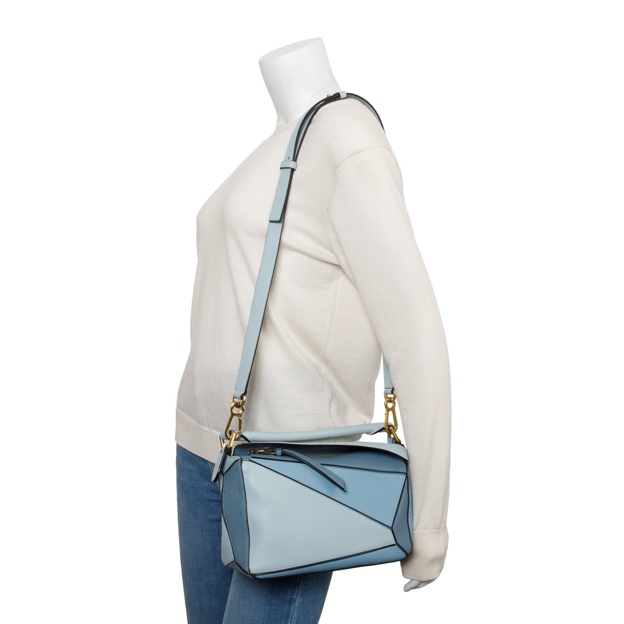 Loewe Blue Calfskin Leather Small Puzzle Edge Bag w/ Strap