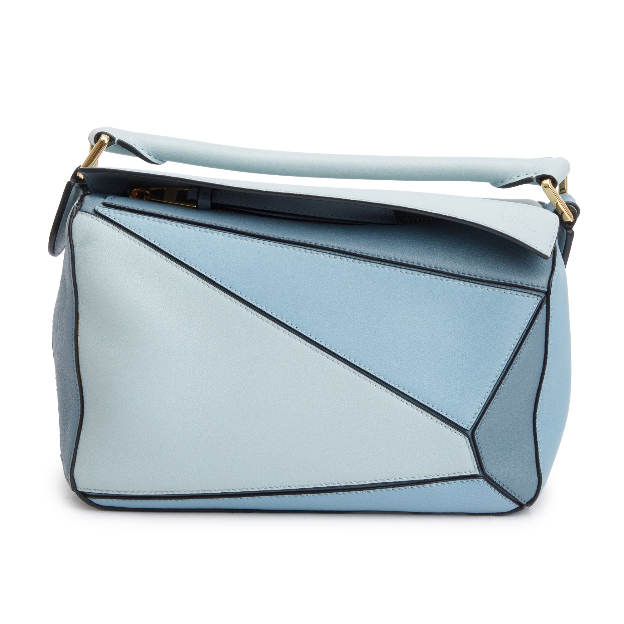 Loewe Blue Calfskin Leather Small Puzzle Edge Bag w/ Strap