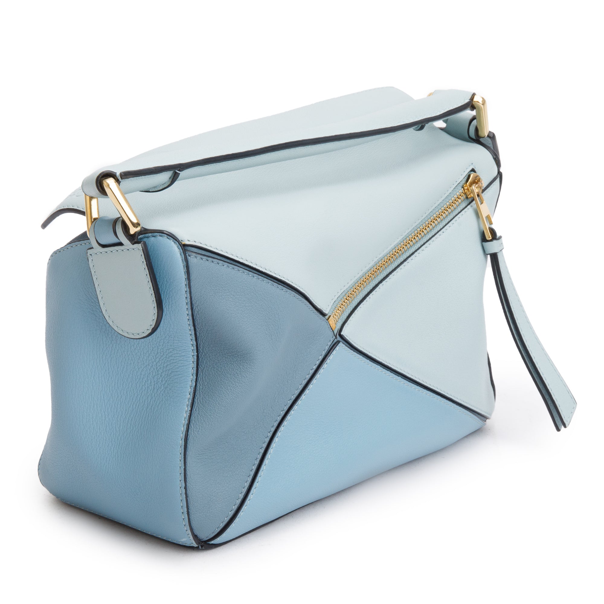 Loewe Blue Calfskin Leather Small Puzzle Edge Bag w/ Strap