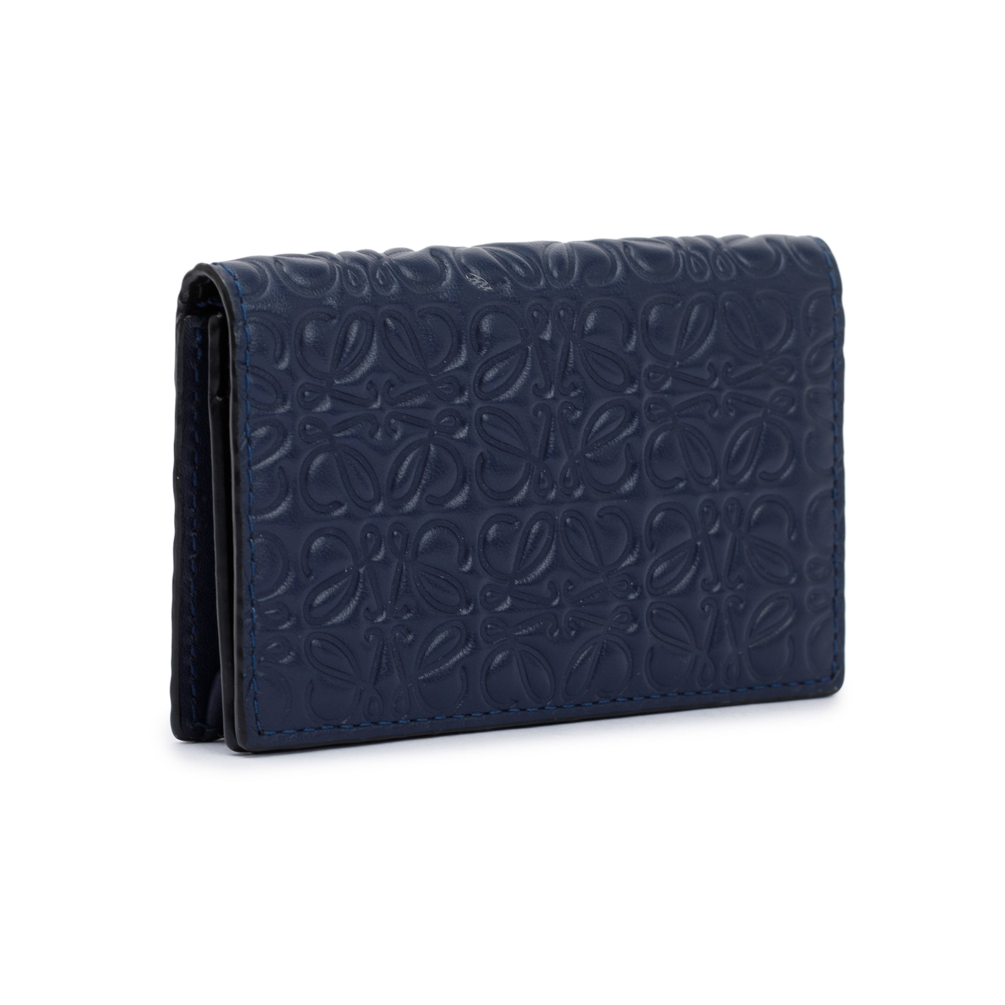 Loewe Navy Embossed Calfskin Leather Business Cardholder