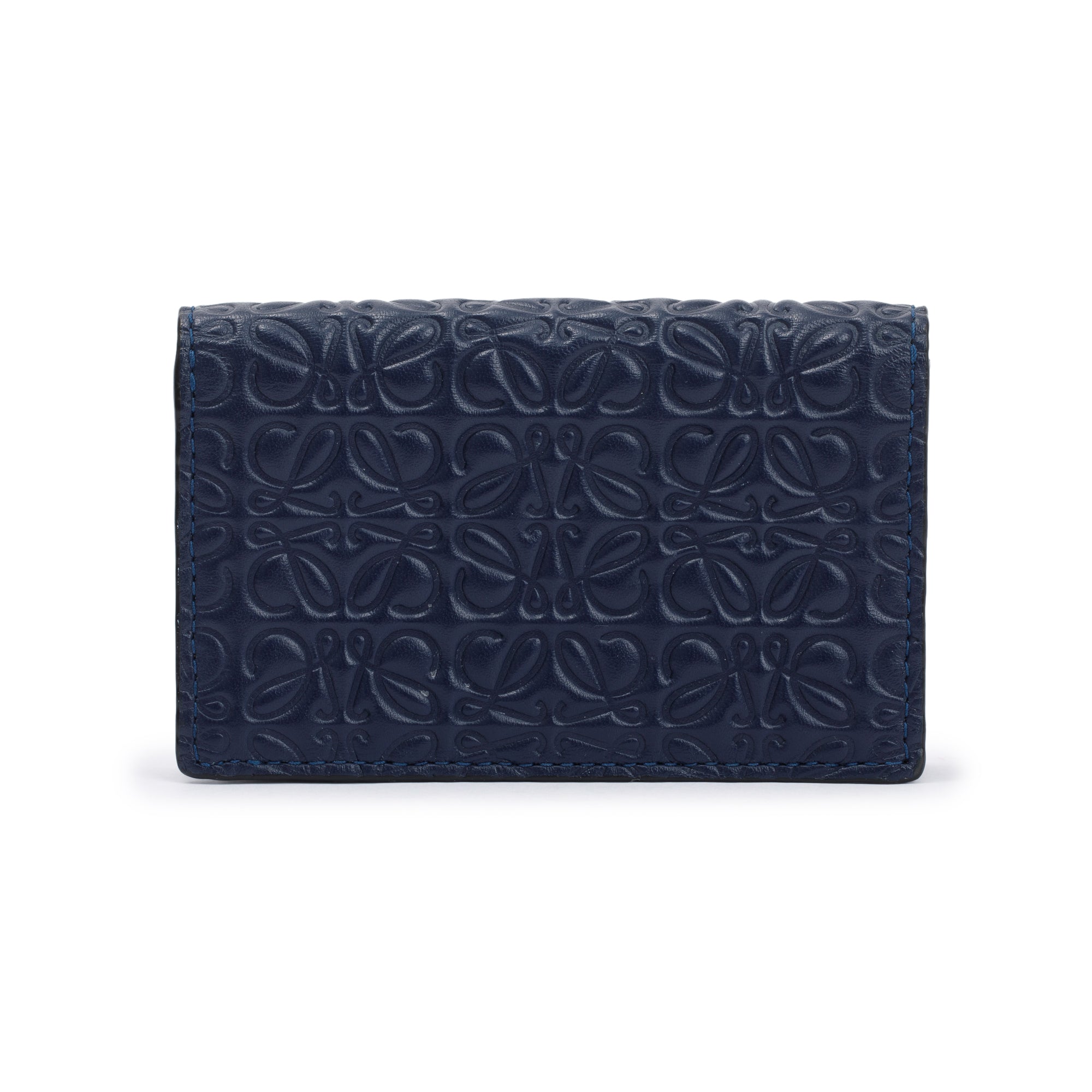 Loewe Navy Embossed Calfskin Leather Business Cardholder