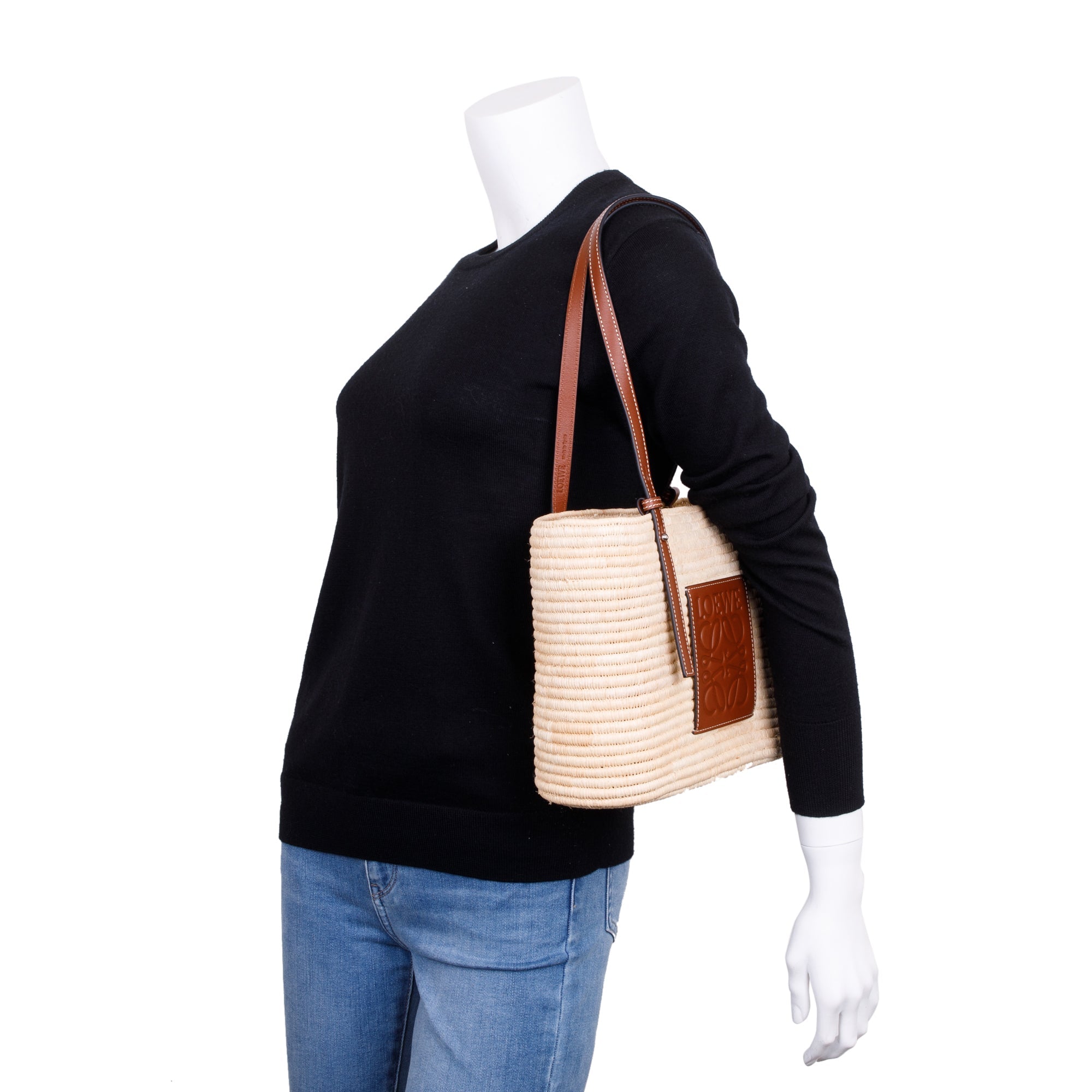 Loewe Neutral Raffia Small Square Basket Bag