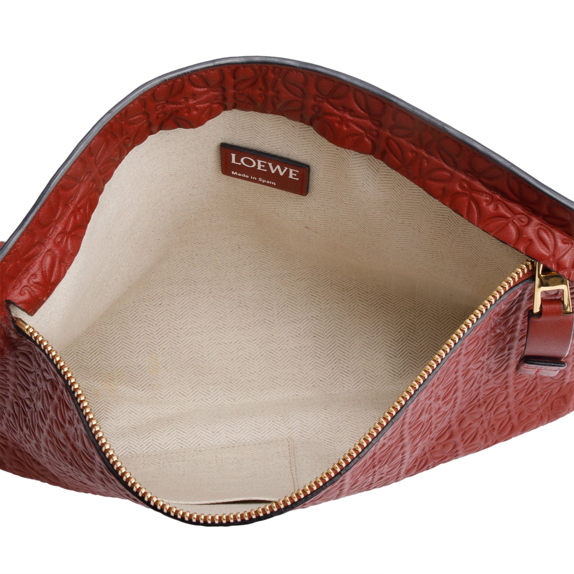 Loewe Red Anagram Embossed Leather T Clutch