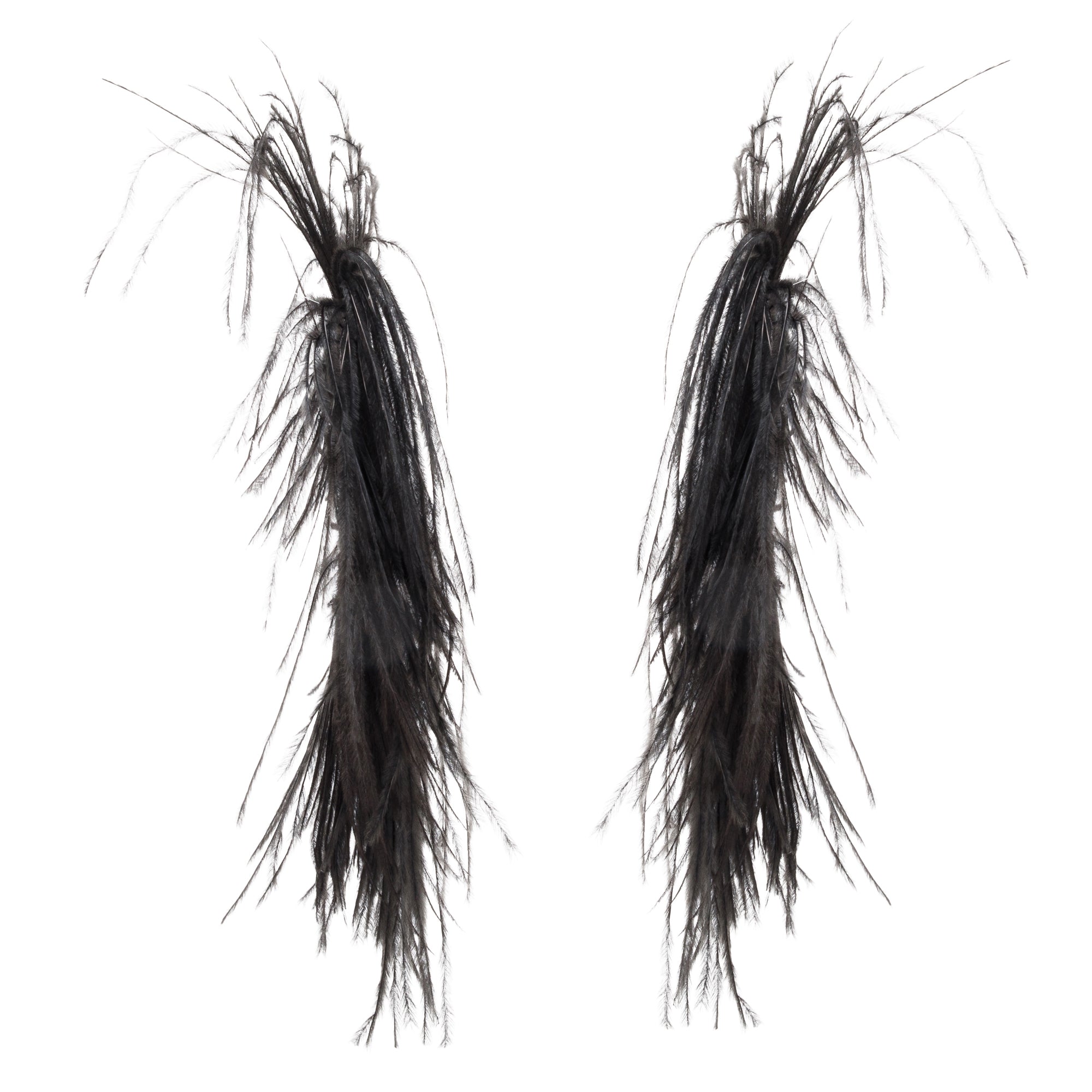 Loewe Silver Tone Metal Extra Large Feather Loop Earrings w/ Box