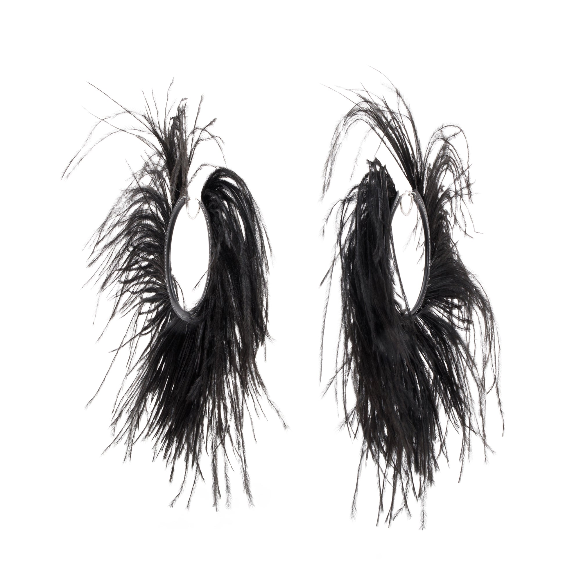 Loewe Silver Tone Metal Extra Large Feather Loop Earrings w/ Box