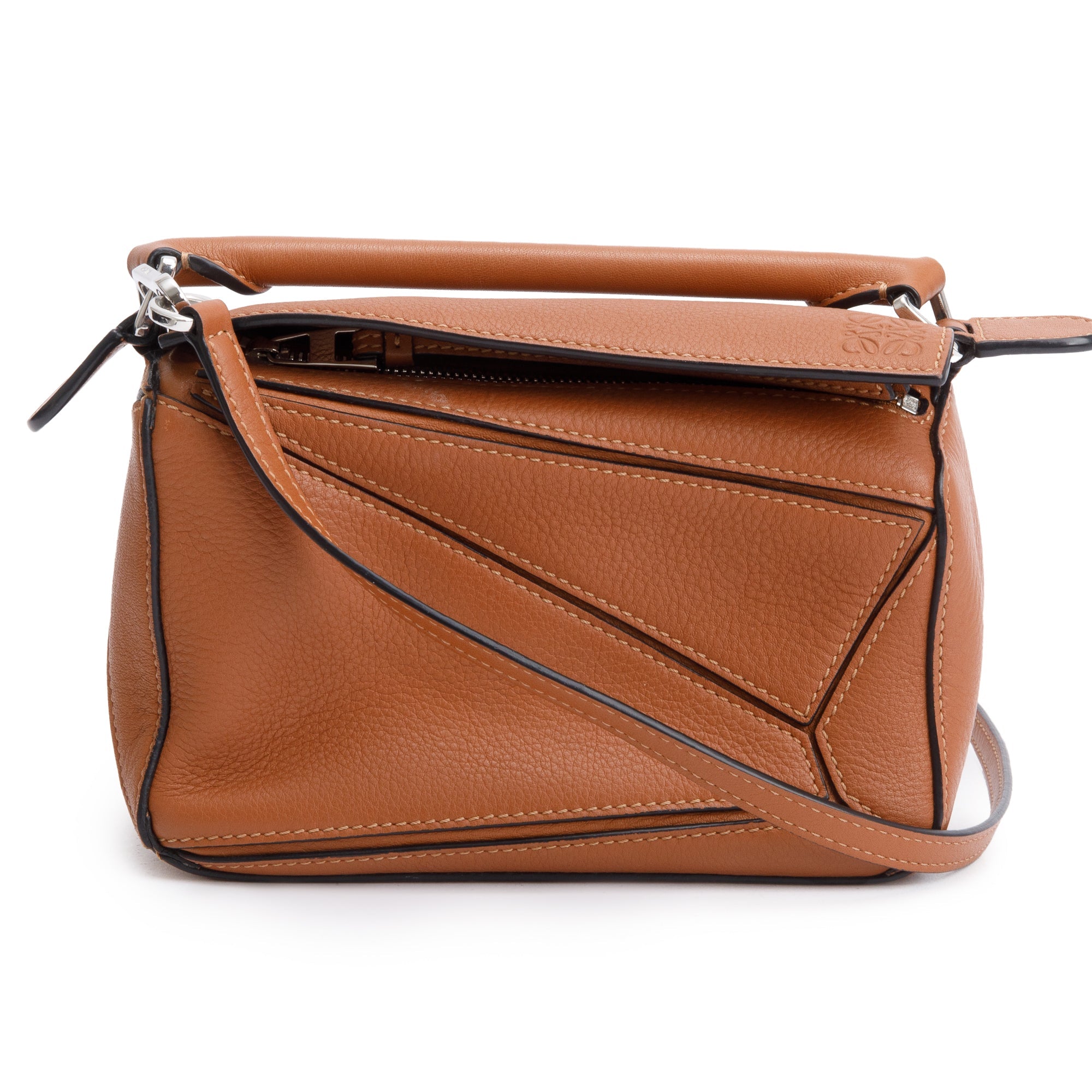 Loewe Tan Calfskin Leather Mini Puzzle Edge Bag w/ Strap