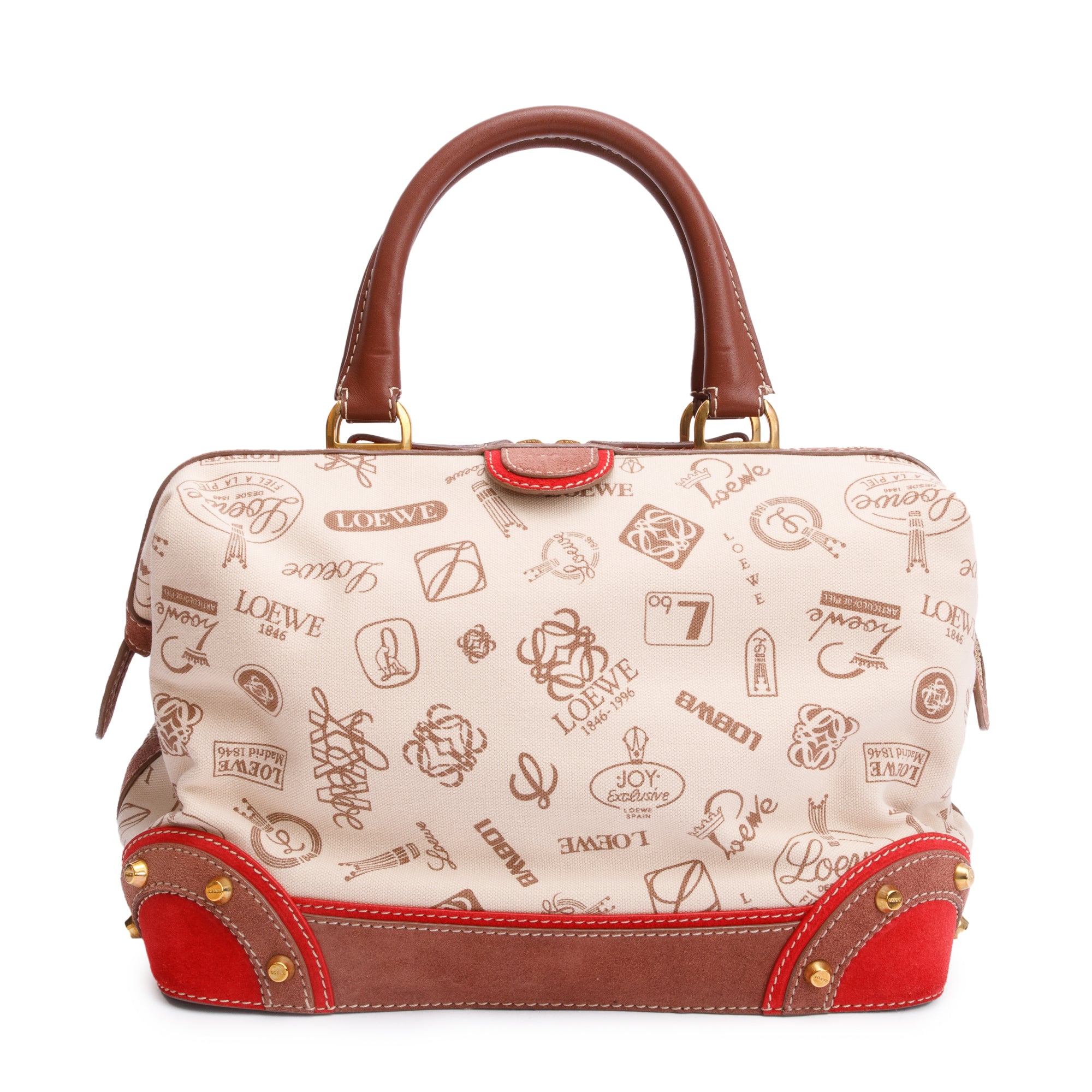 Loewe Vintage Beige Printed Logo Canvas Suede Doctor Bag