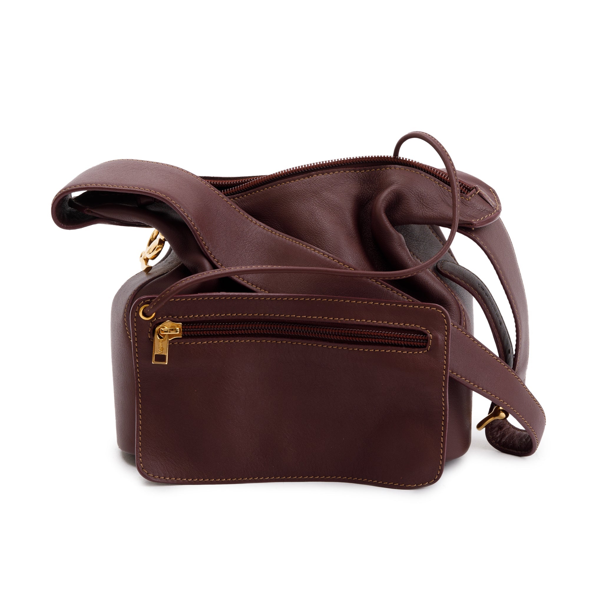 Loewe Vintage Burgundy Calfskin Leather Logo Bucket Bag w/ Pouch